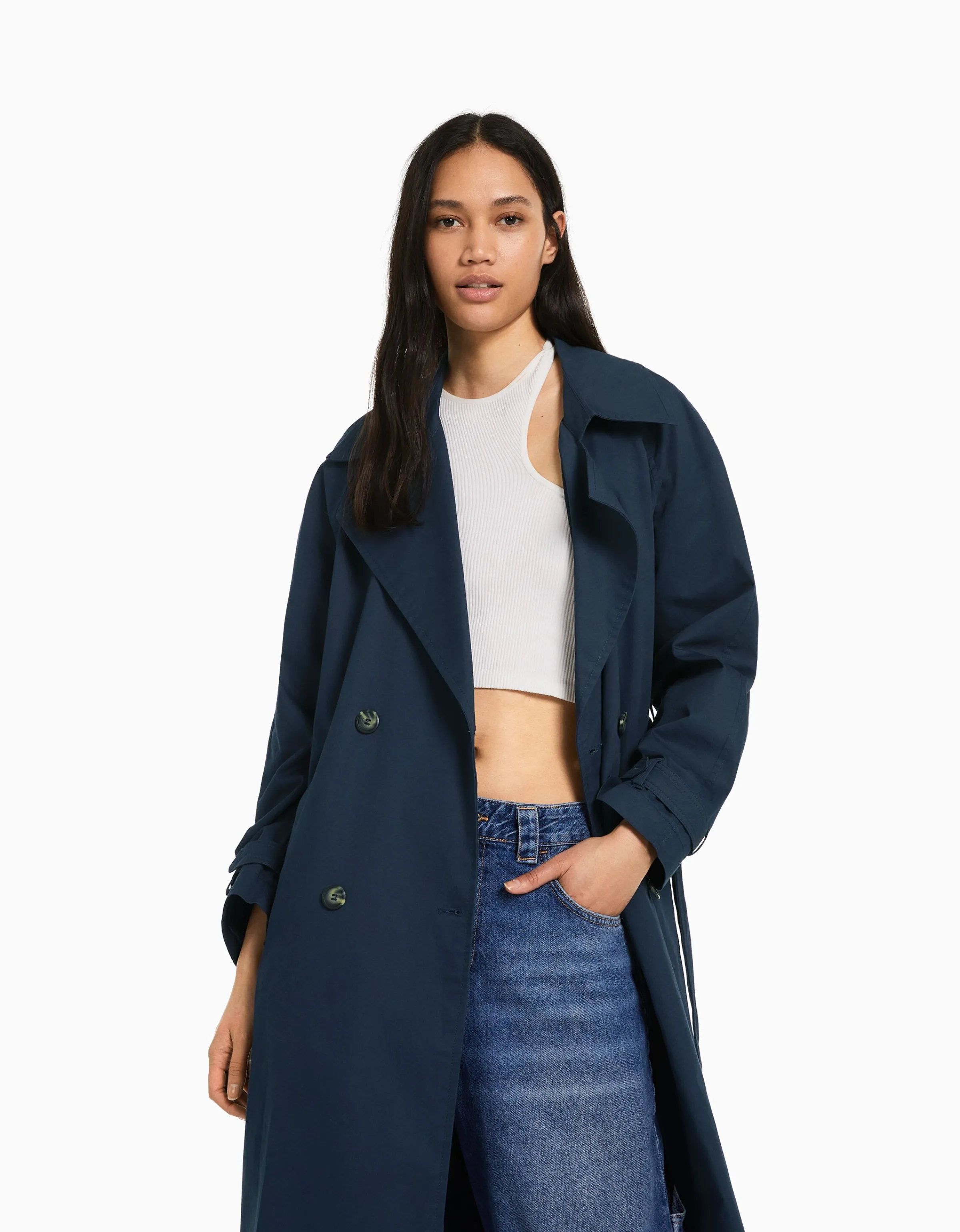 BERSHKA Abrigo trench algodón Camel Flash Sale