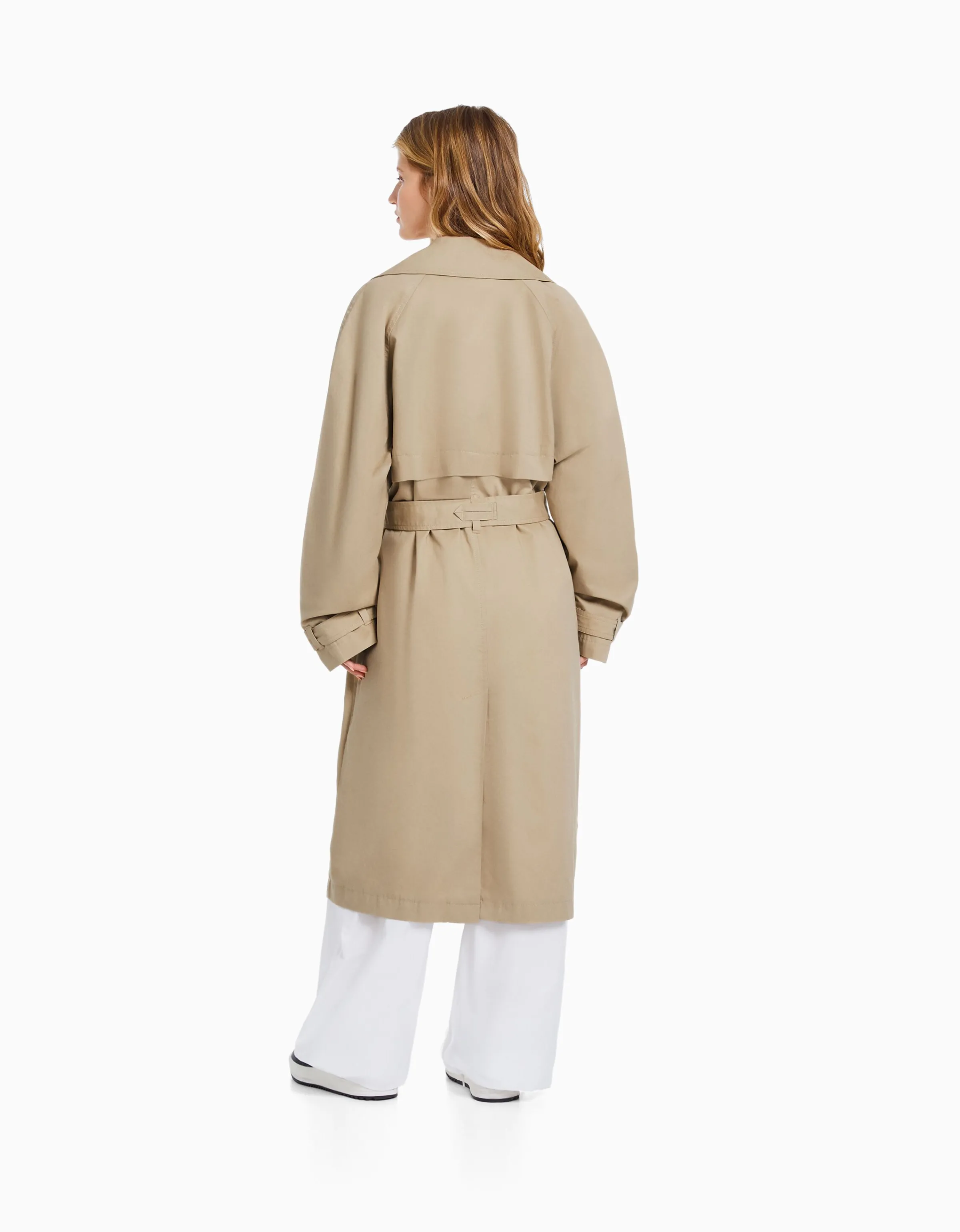 BERSHKA Abrigo trench algodón Camel Cheap