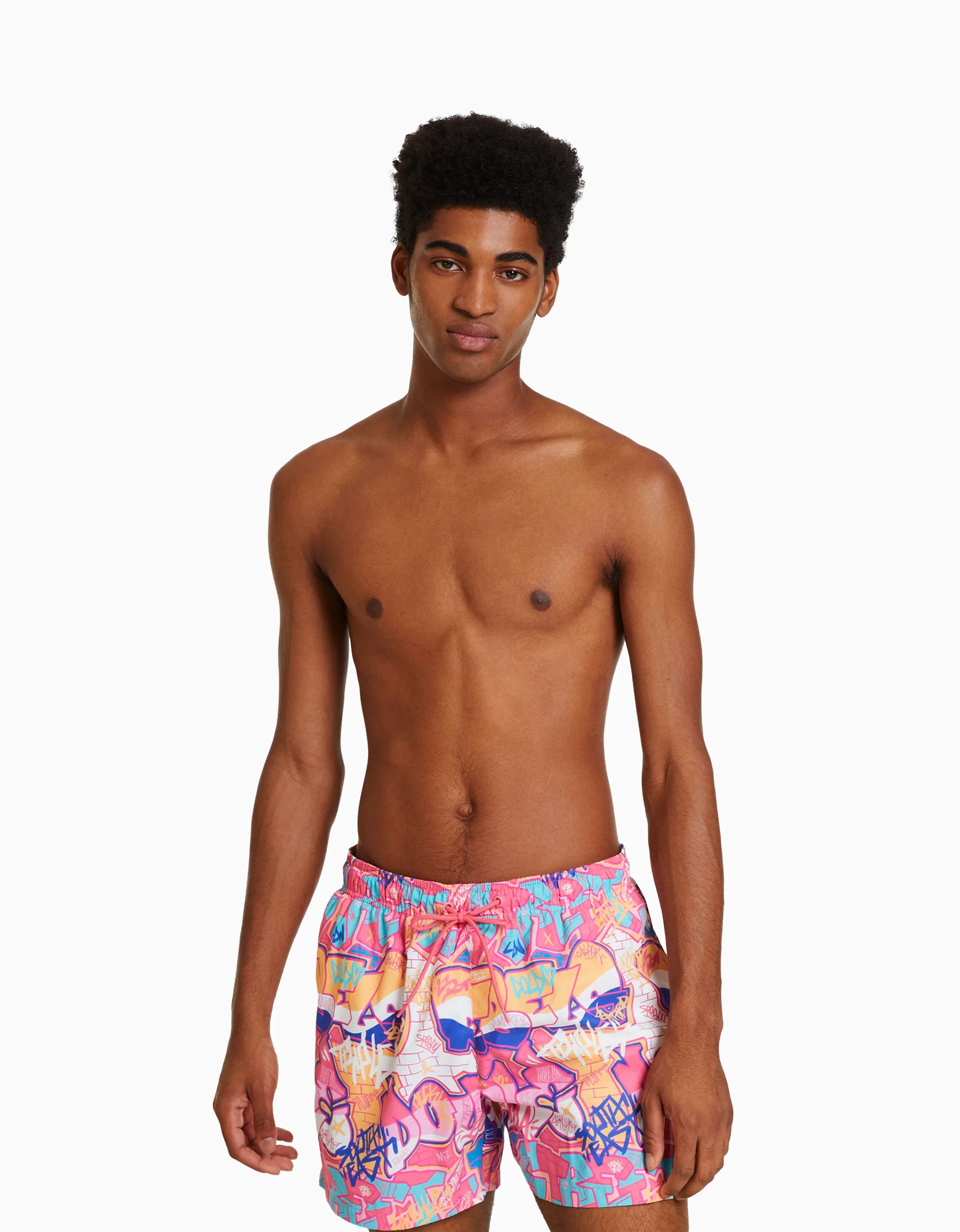 BERSHKA Bañador print grafiti Fucsia Best Sale