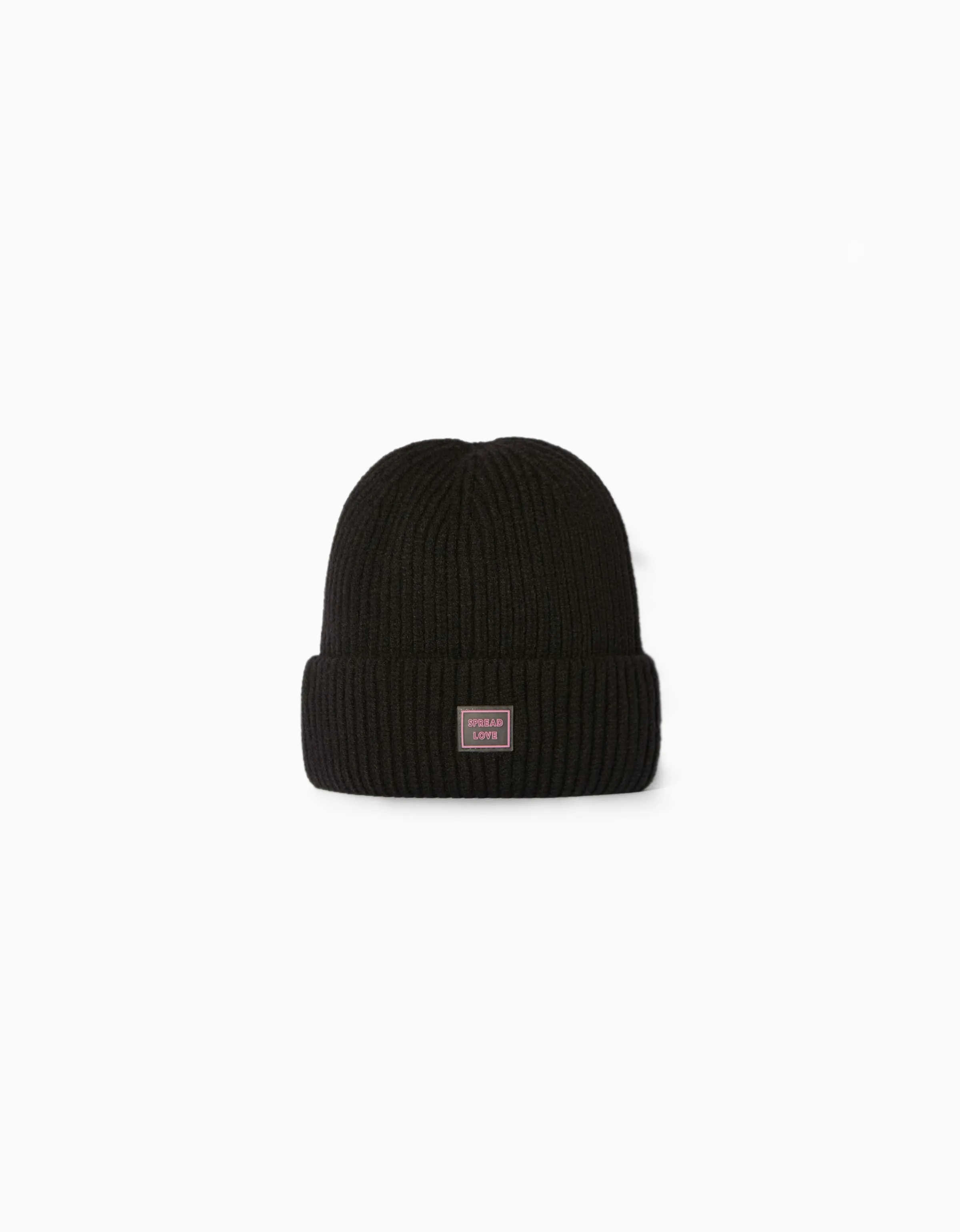 BERSHKA Beanie corto parche Negro Flash Sale