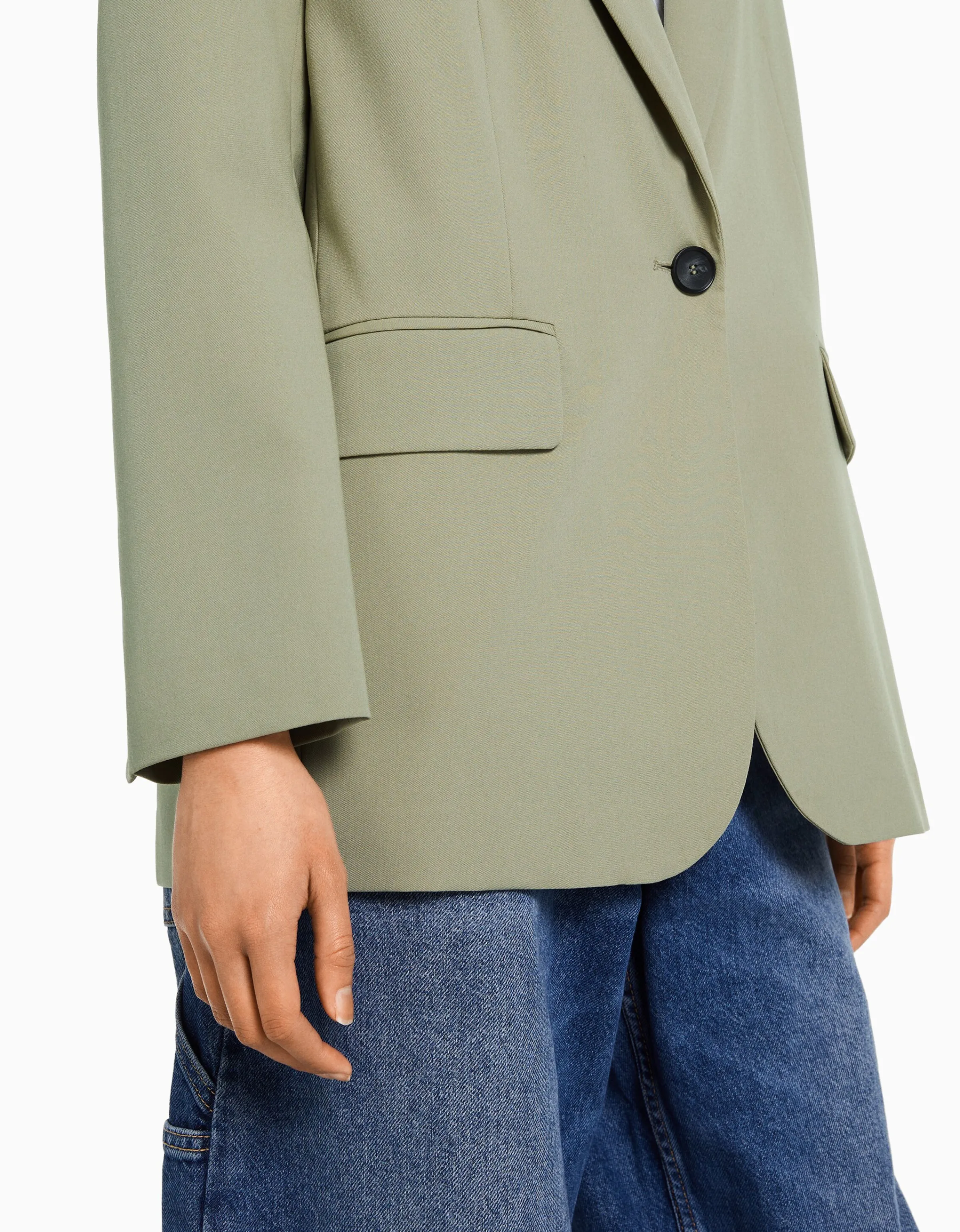 BERSHKA Blazer tailoring oversize corte masculino Kaki Clearance