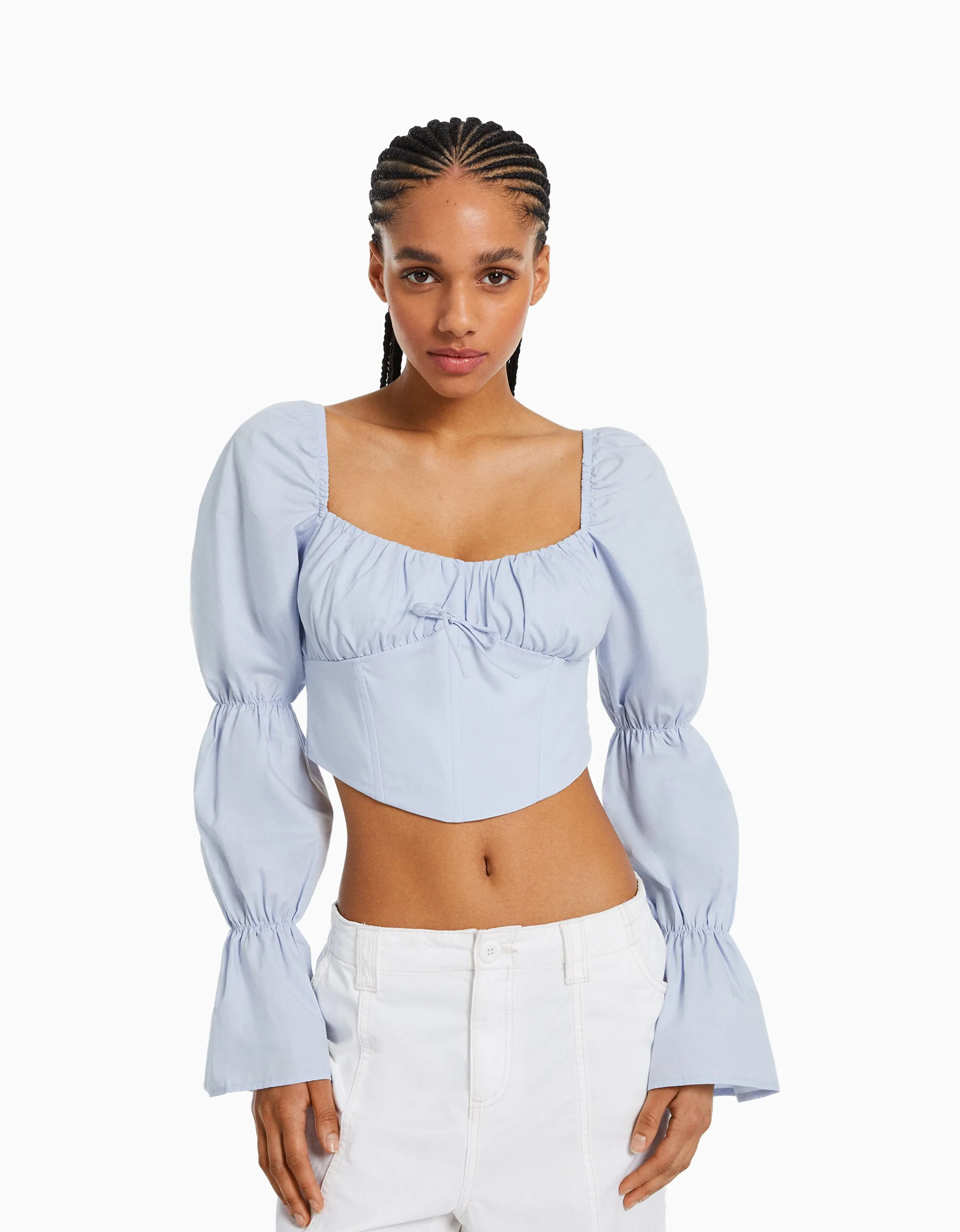 BERSHKA Blusa corsé cropped manga larga Multicolor Shop