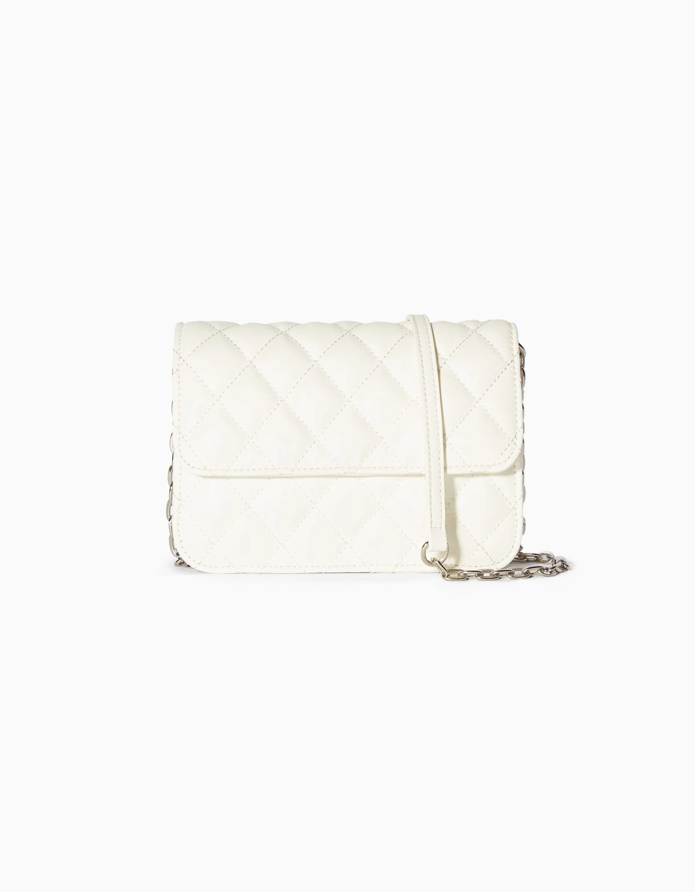 BERSHKA Bolso acolchado asa cadena Blanco New