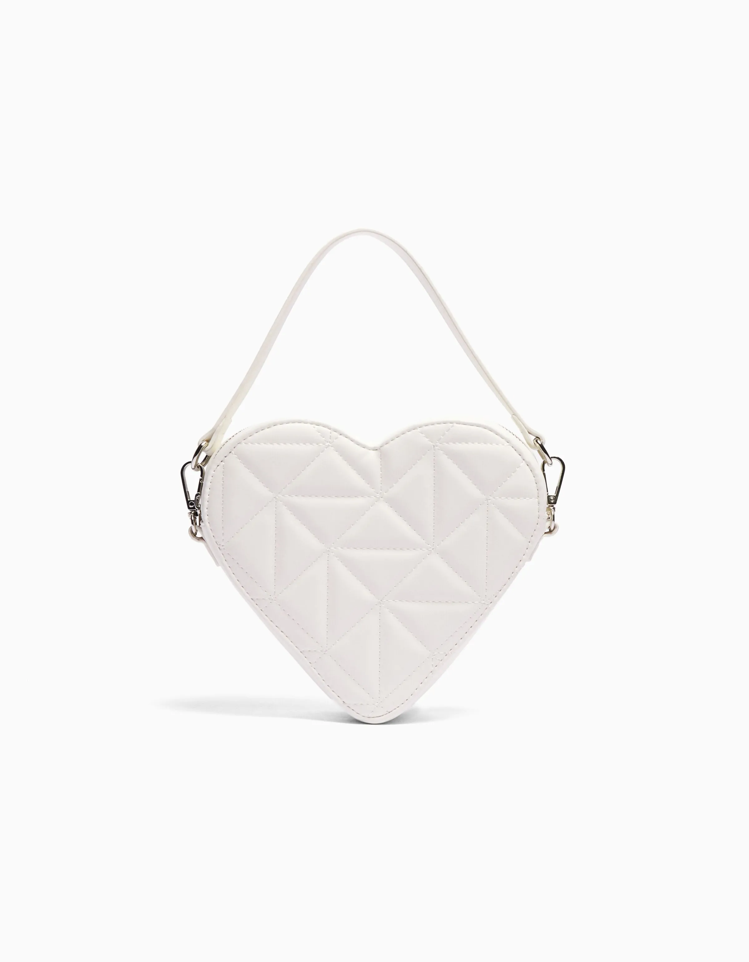 BERSHKA Bolso acolchado corazón asa ajustable Blanco Discount