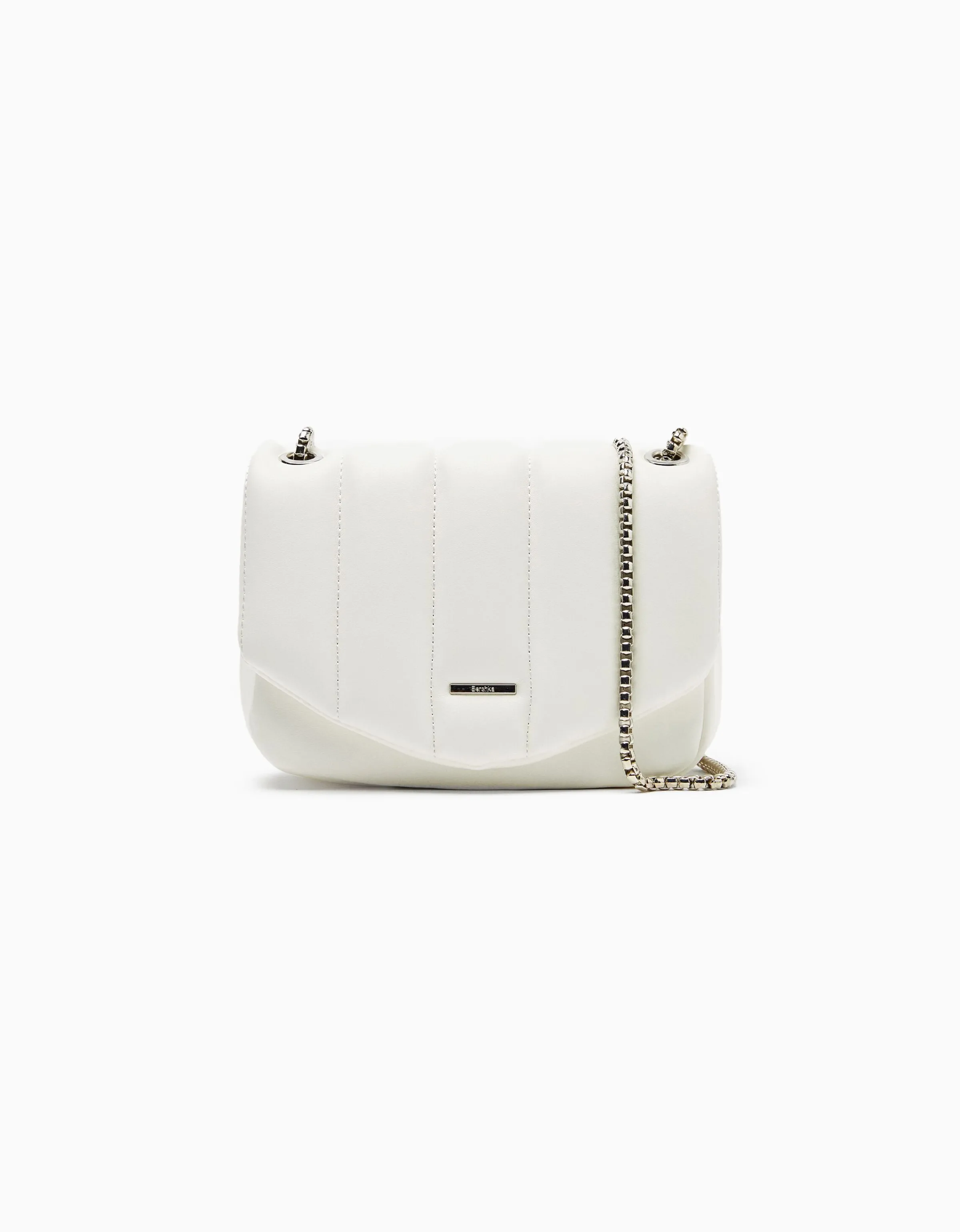 BERSHKA Bolso asa cadena acolchado vertical Blanco Outlet