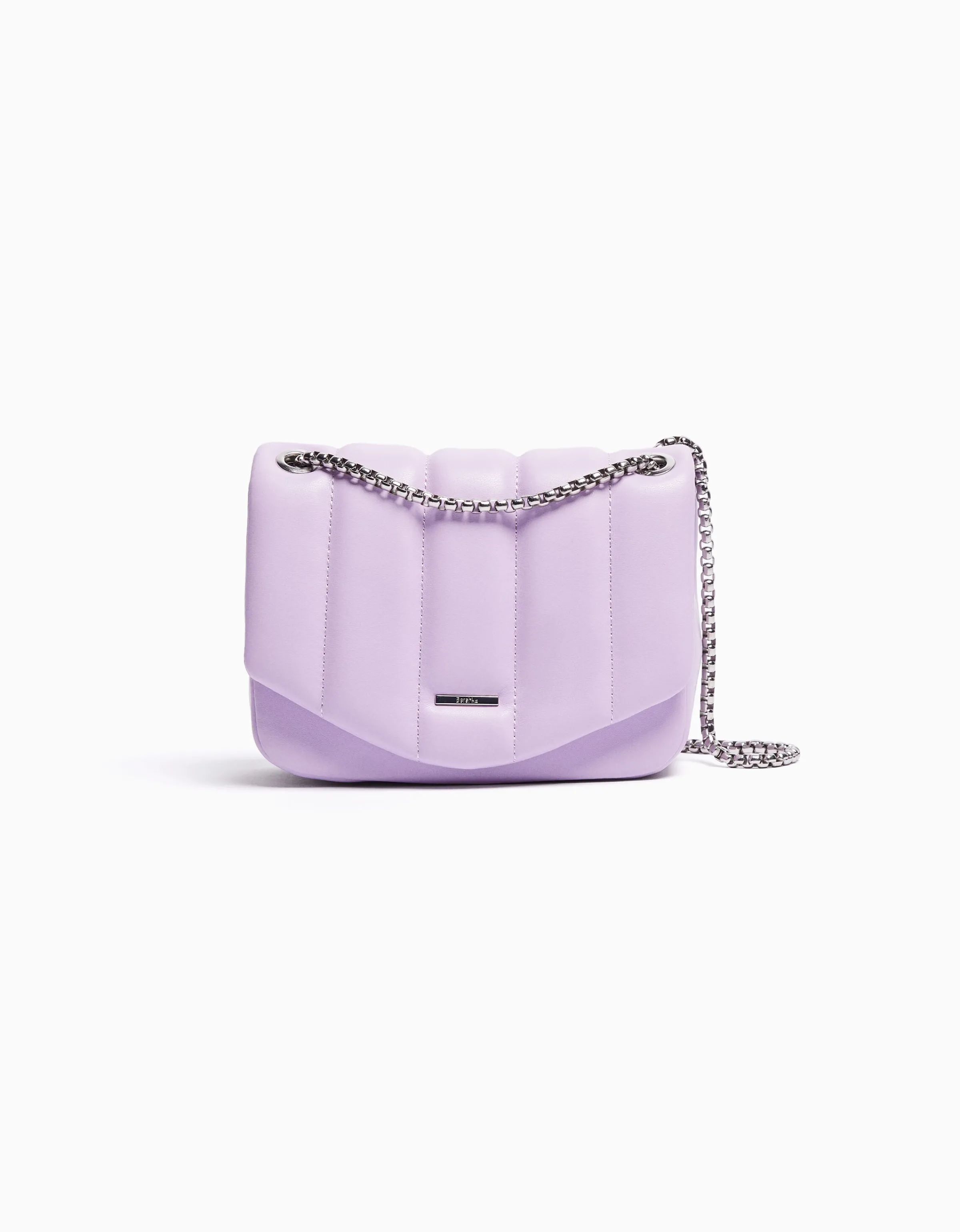 BERSHKA Bolso asa cadena acolchado vertical Blanco Sale