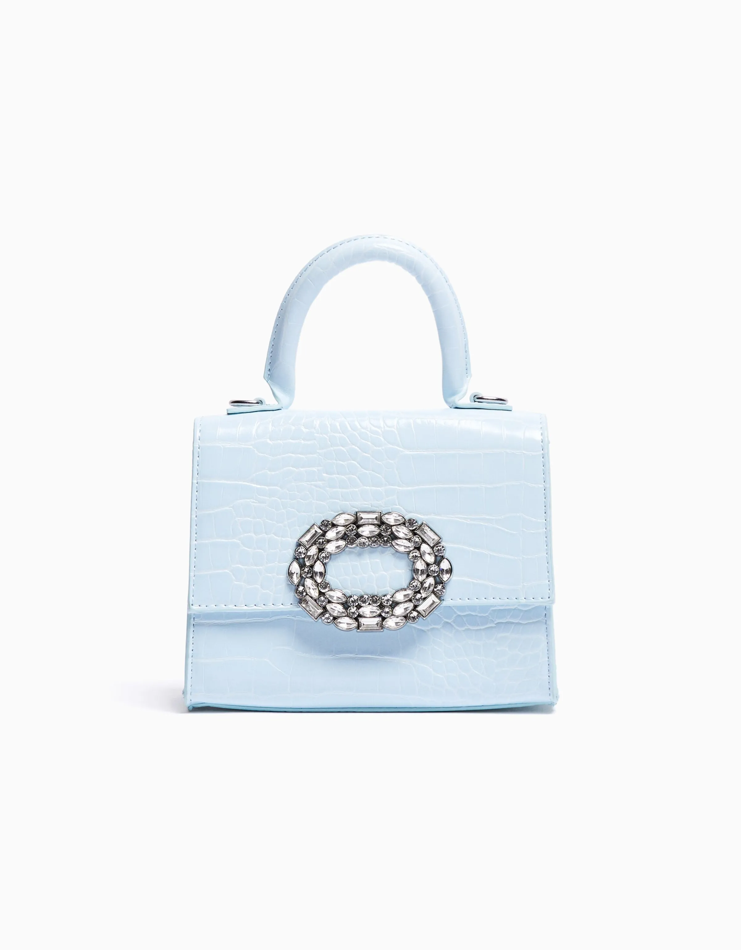 BERSHKA Bolso asa cadena joya grabado estampado animal Azul claro Outlet