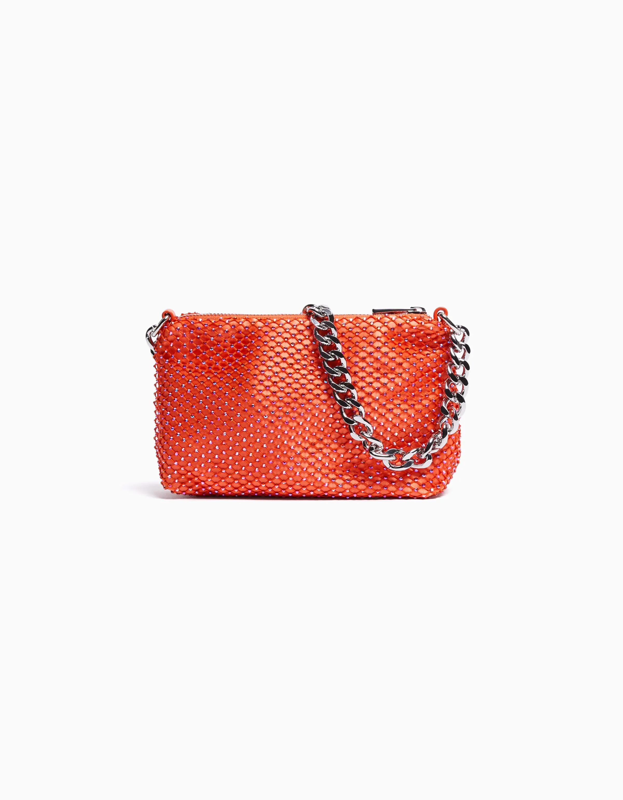 BERSHKA Bolso asa cadena mesh Naranja Cheap