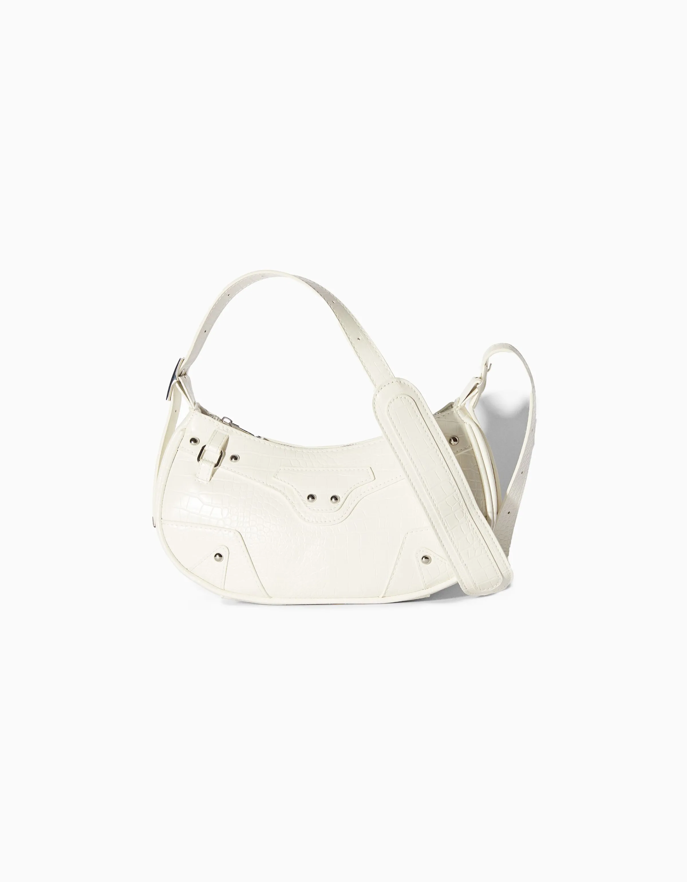 BERSHKA Bolso asa efecto piel tachas Blanco Hot