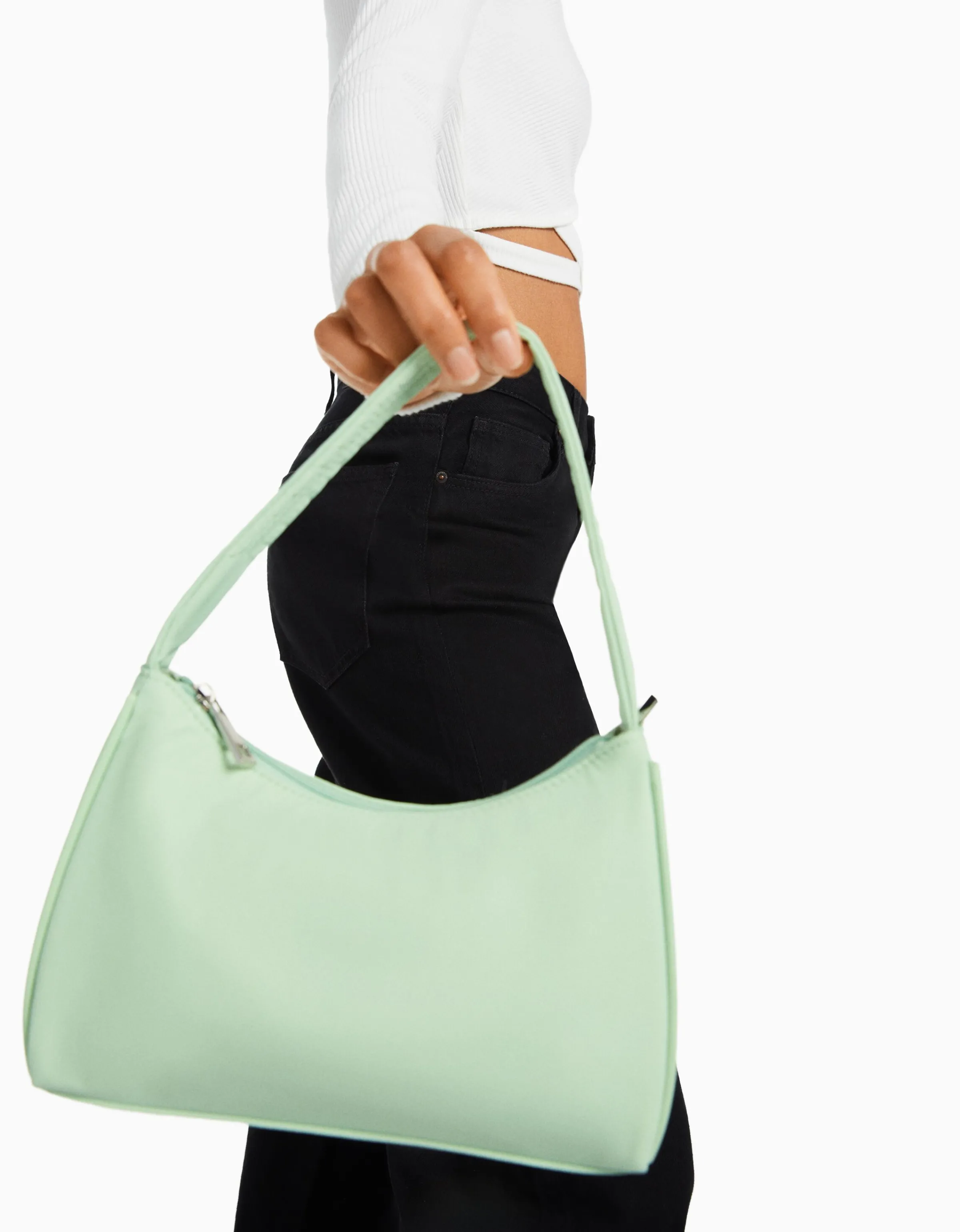 BERSHKA Bolso asa hombro tejido Turquesa Best