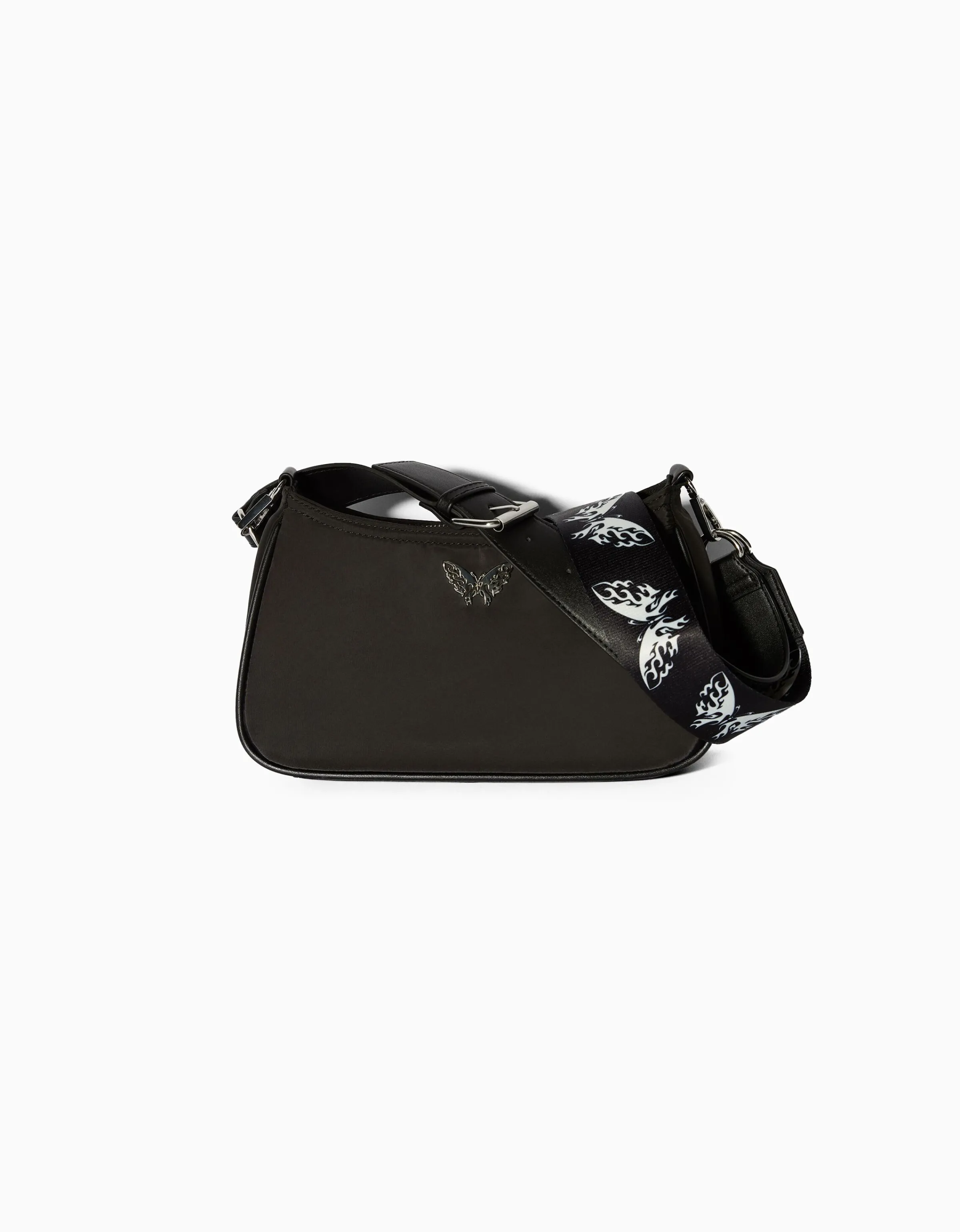 BERSHKA Bolso bandolera print mariposas Negro Hot