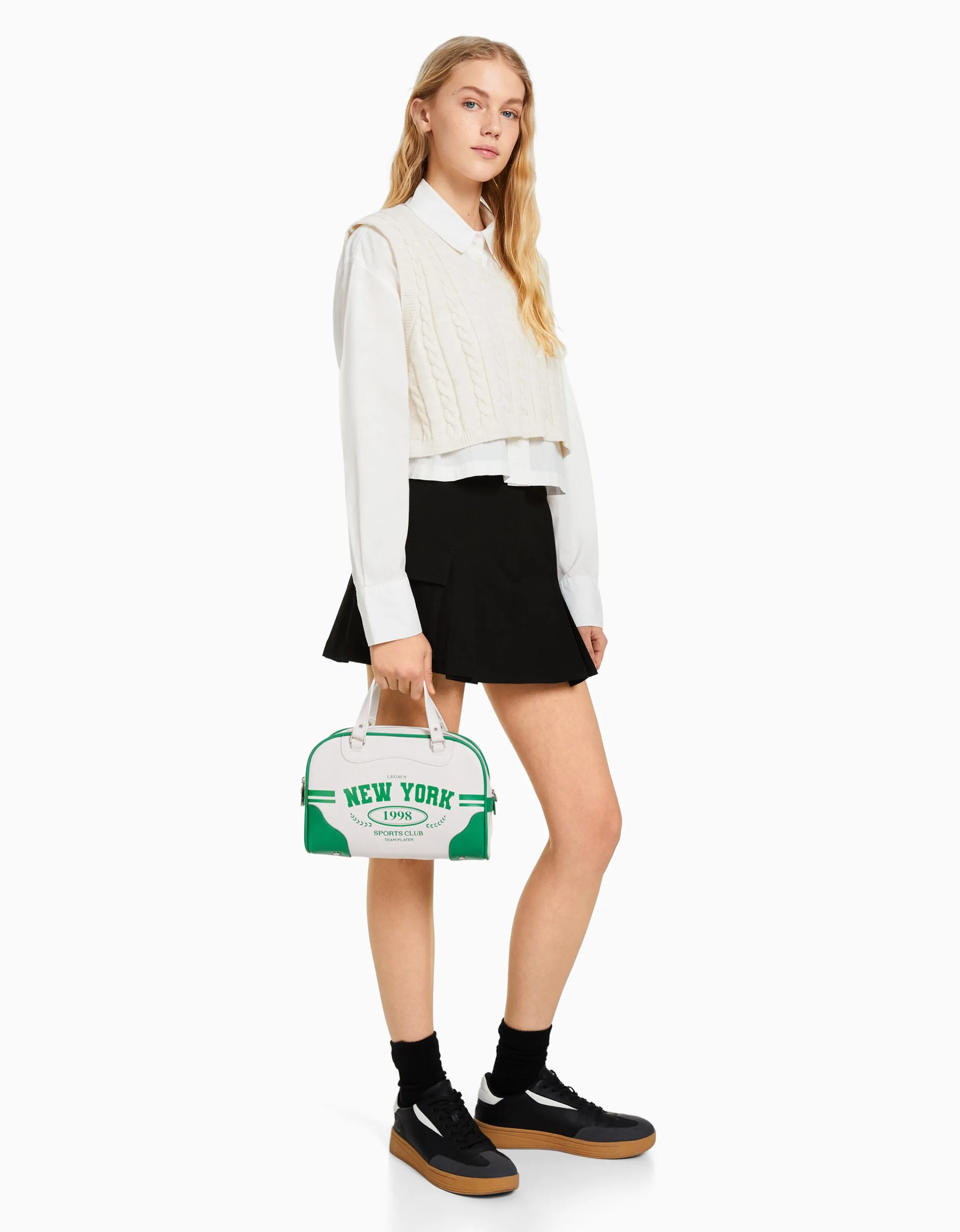 BERSHKA Bolso bowling retro Blanco Cheap