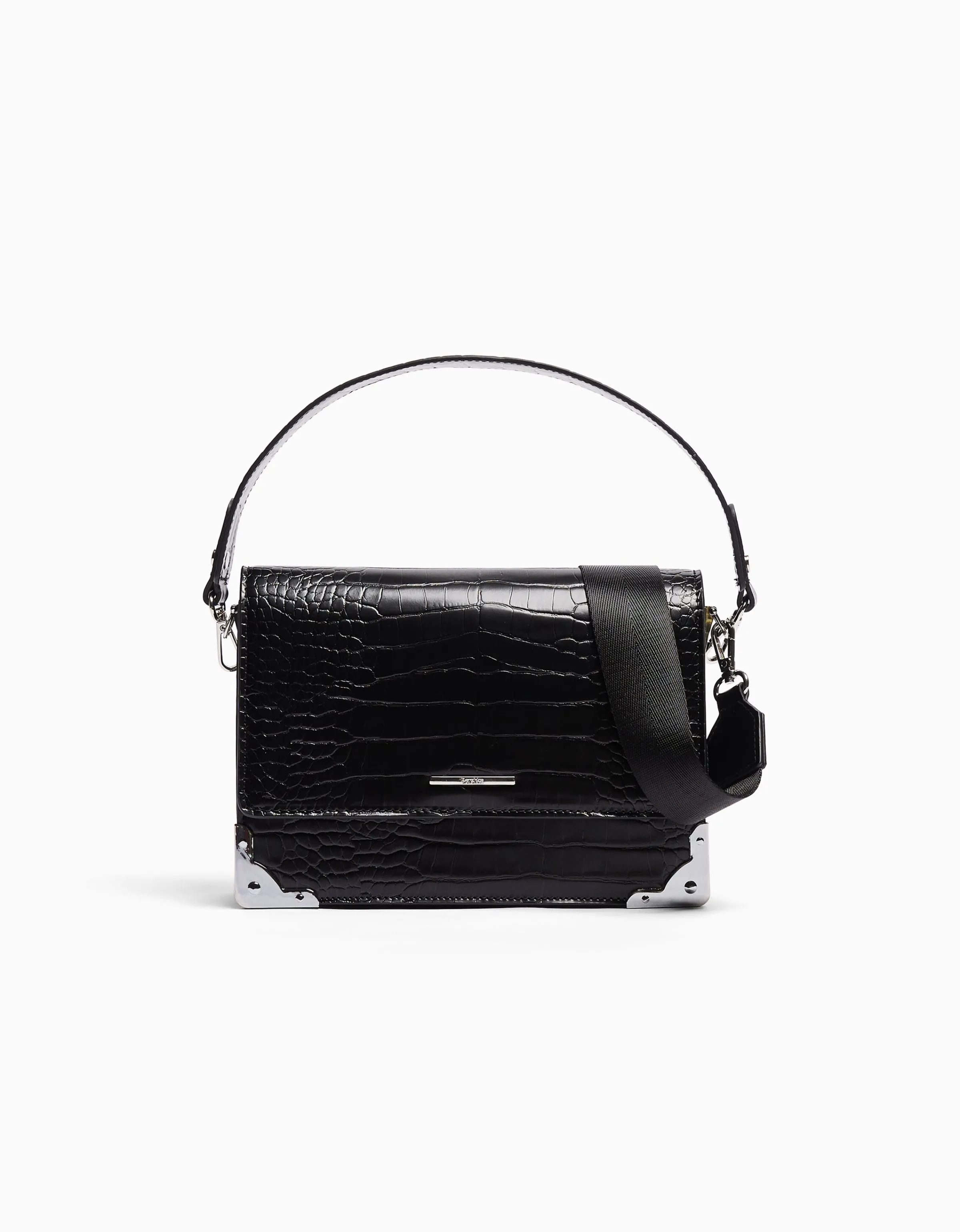 BERSHKA Bolso caja textura asa Negro Cheap