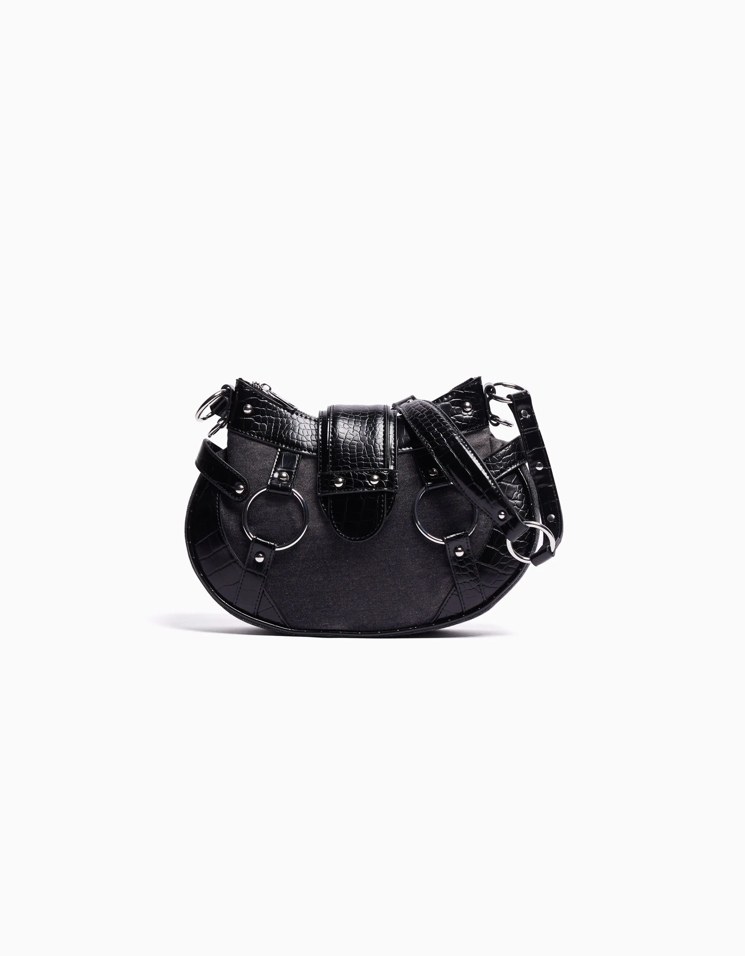 BERSHKA Bolso denim asa grabado estampado animal Negro Online