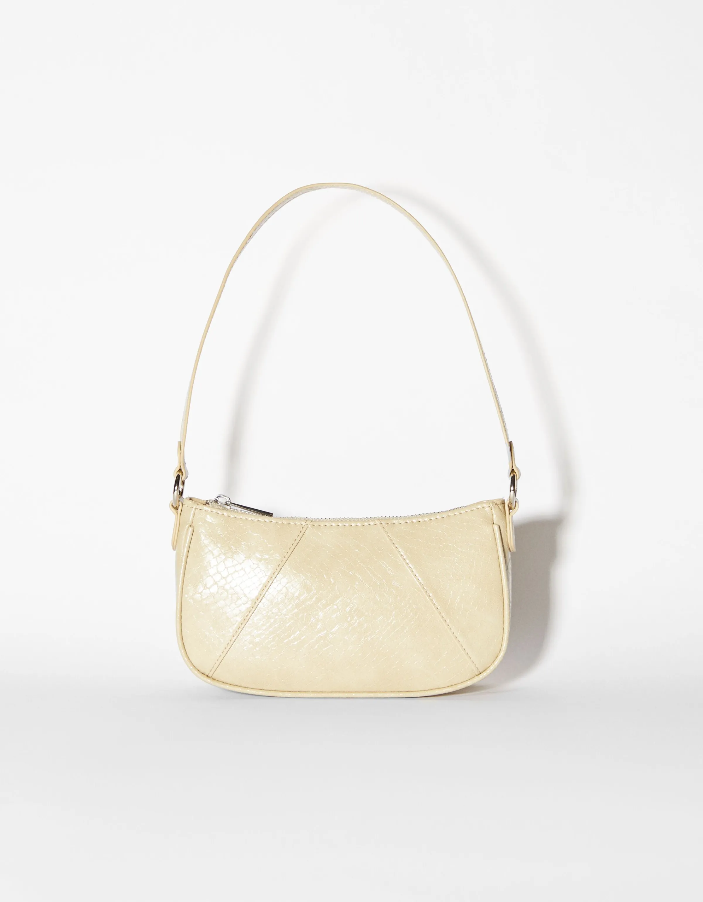 BERSHKA Bolso hombro efecto piel Beige Sale