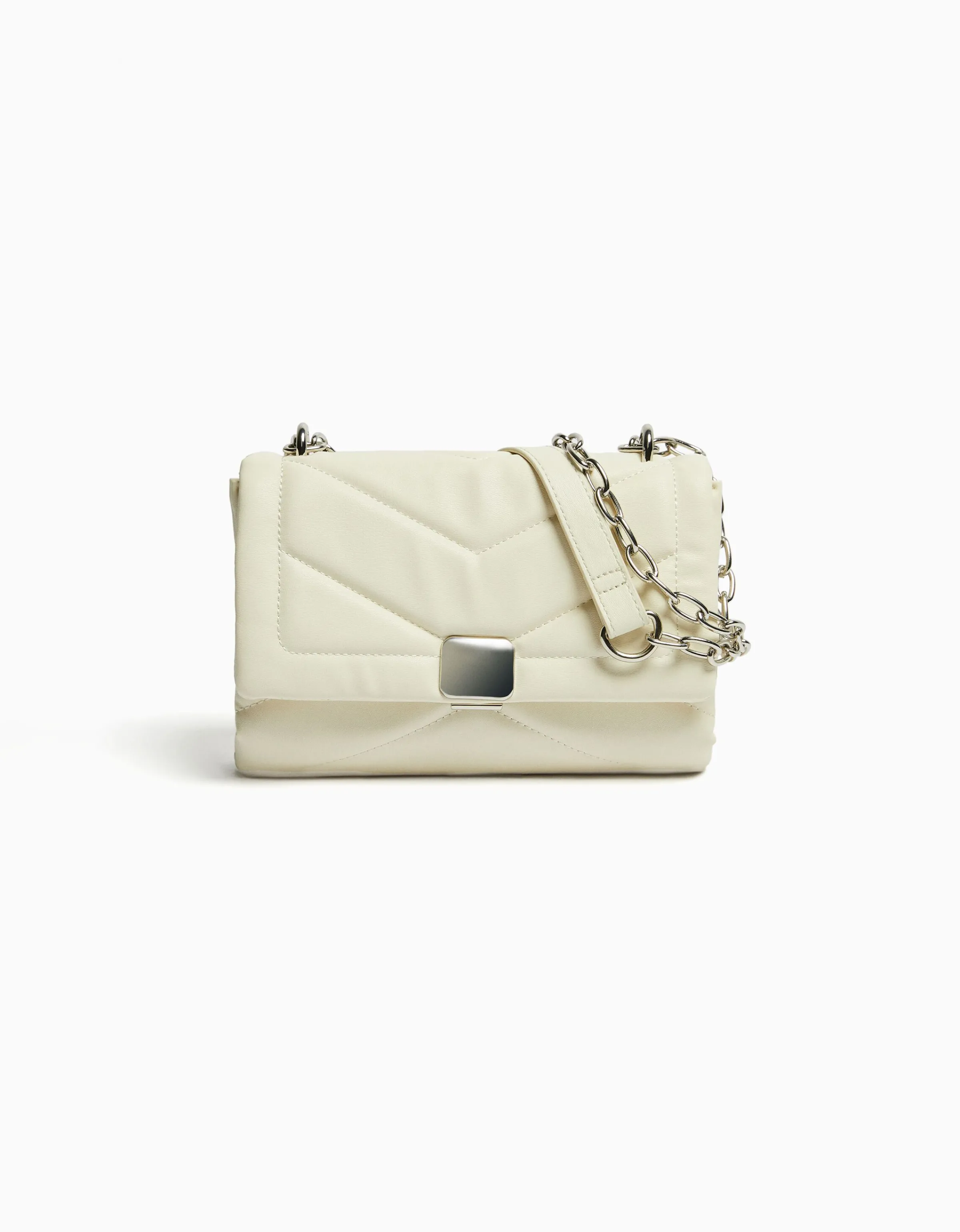 BERSHKA Bolso mini hombro acolchado cadena Blanco Store