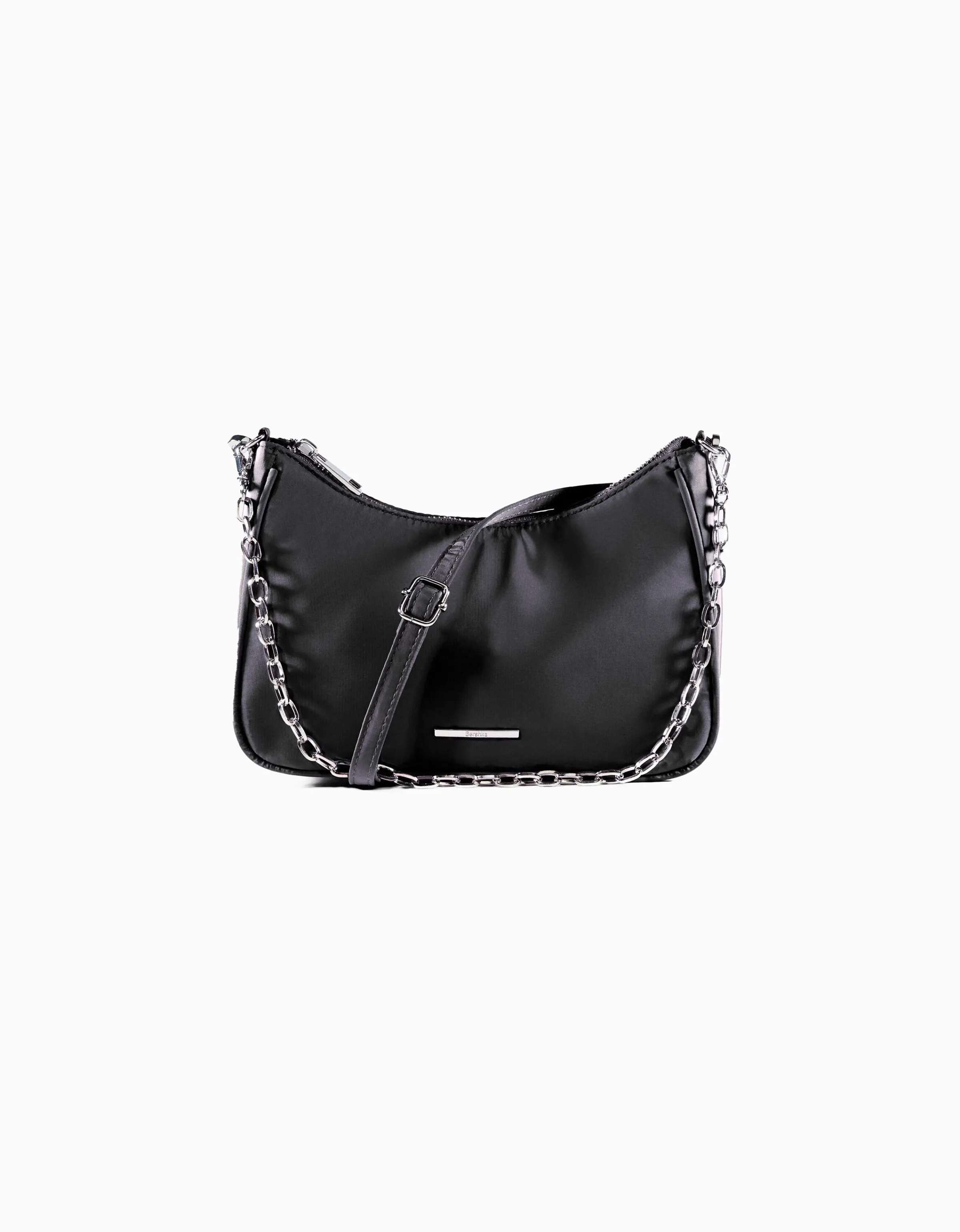 BERSHKA Bolso satinado cadena Negro Online