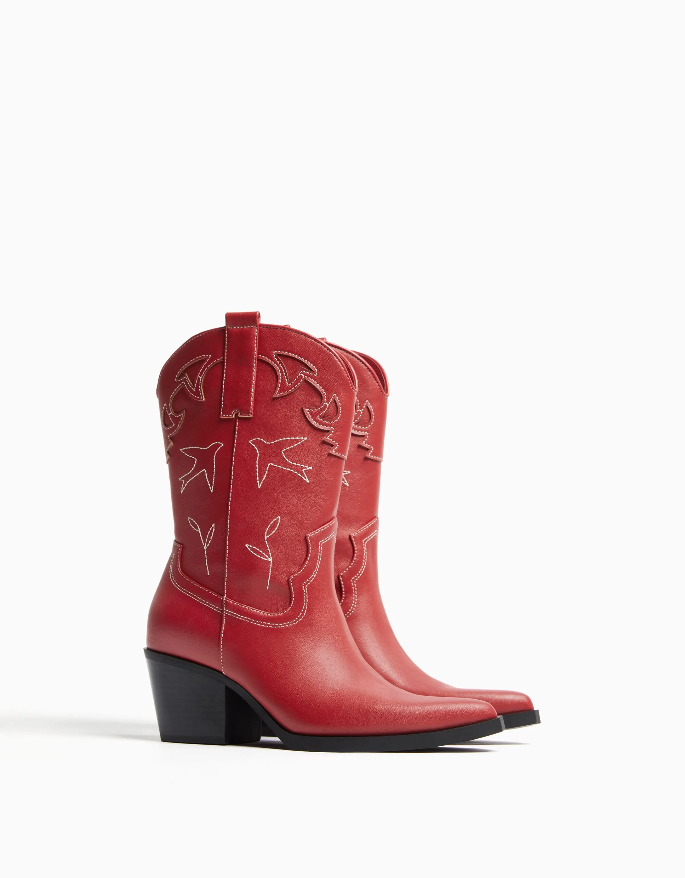 BERSHKA Botas cowboy tacón Rojo Shop