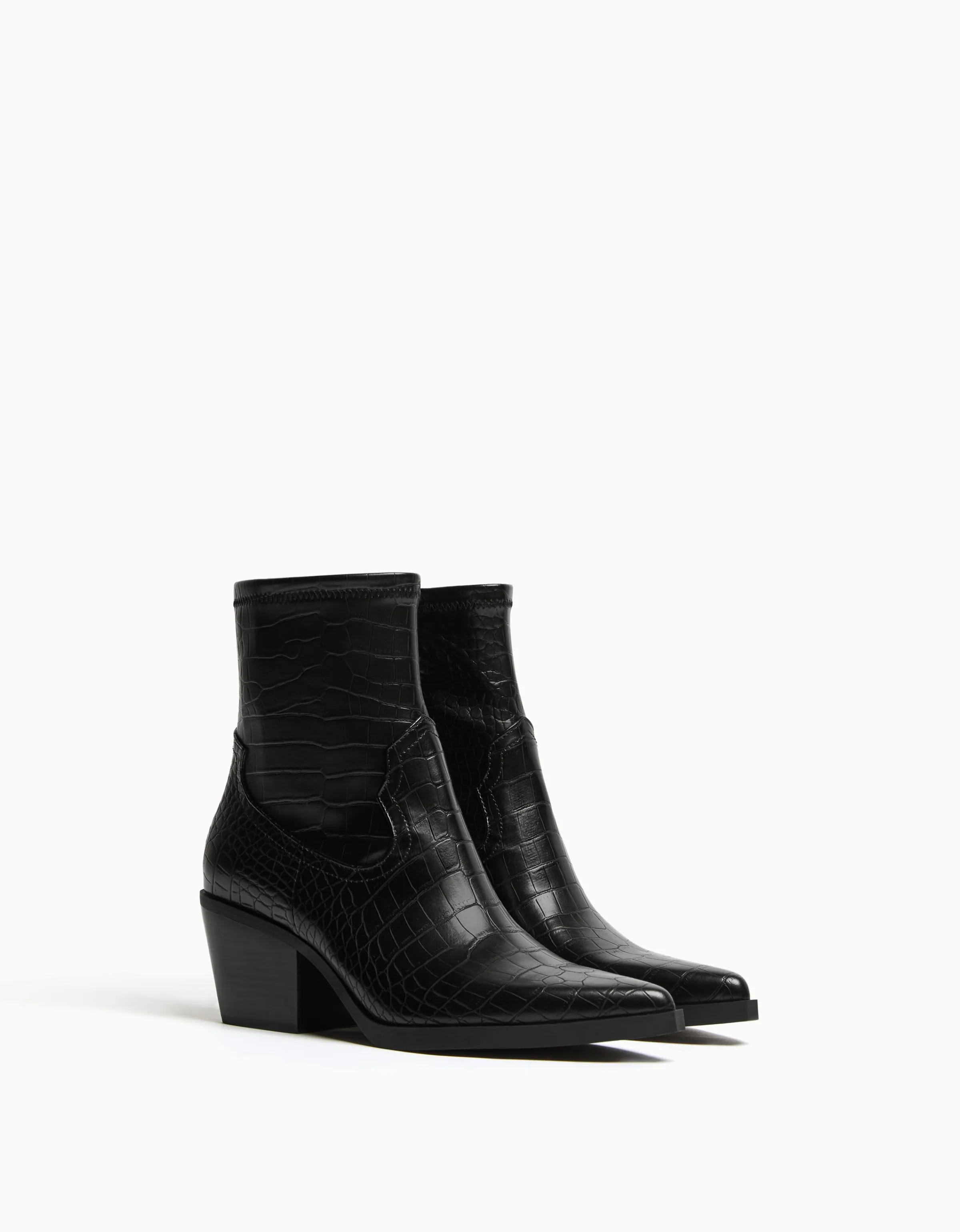 BERSHKA Botines cowboy grabado animal Negro Store