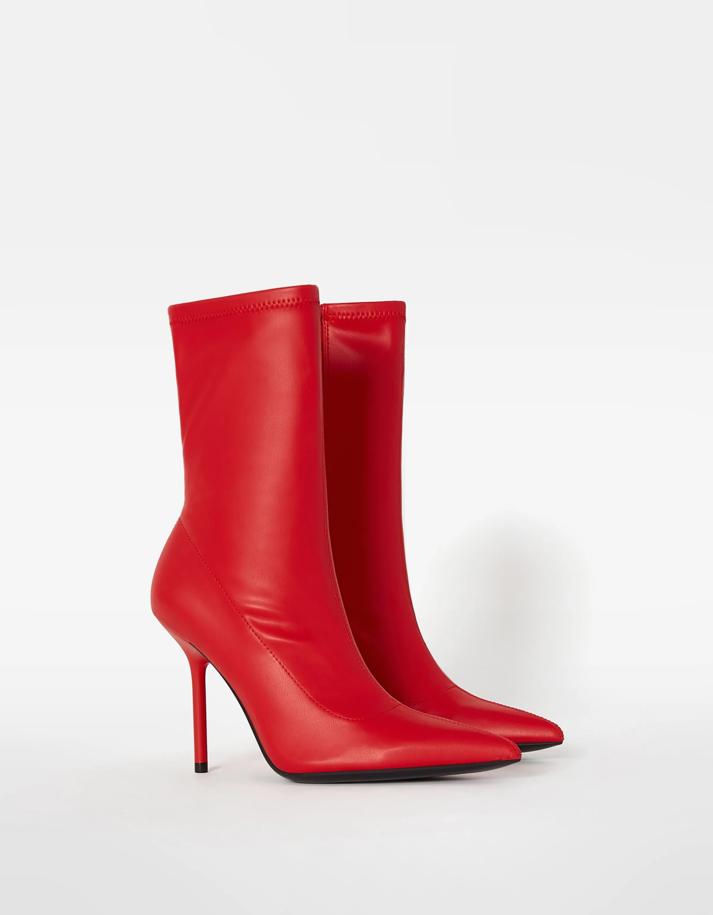 BERSHKA Botines tacón ajustados Rojo Best