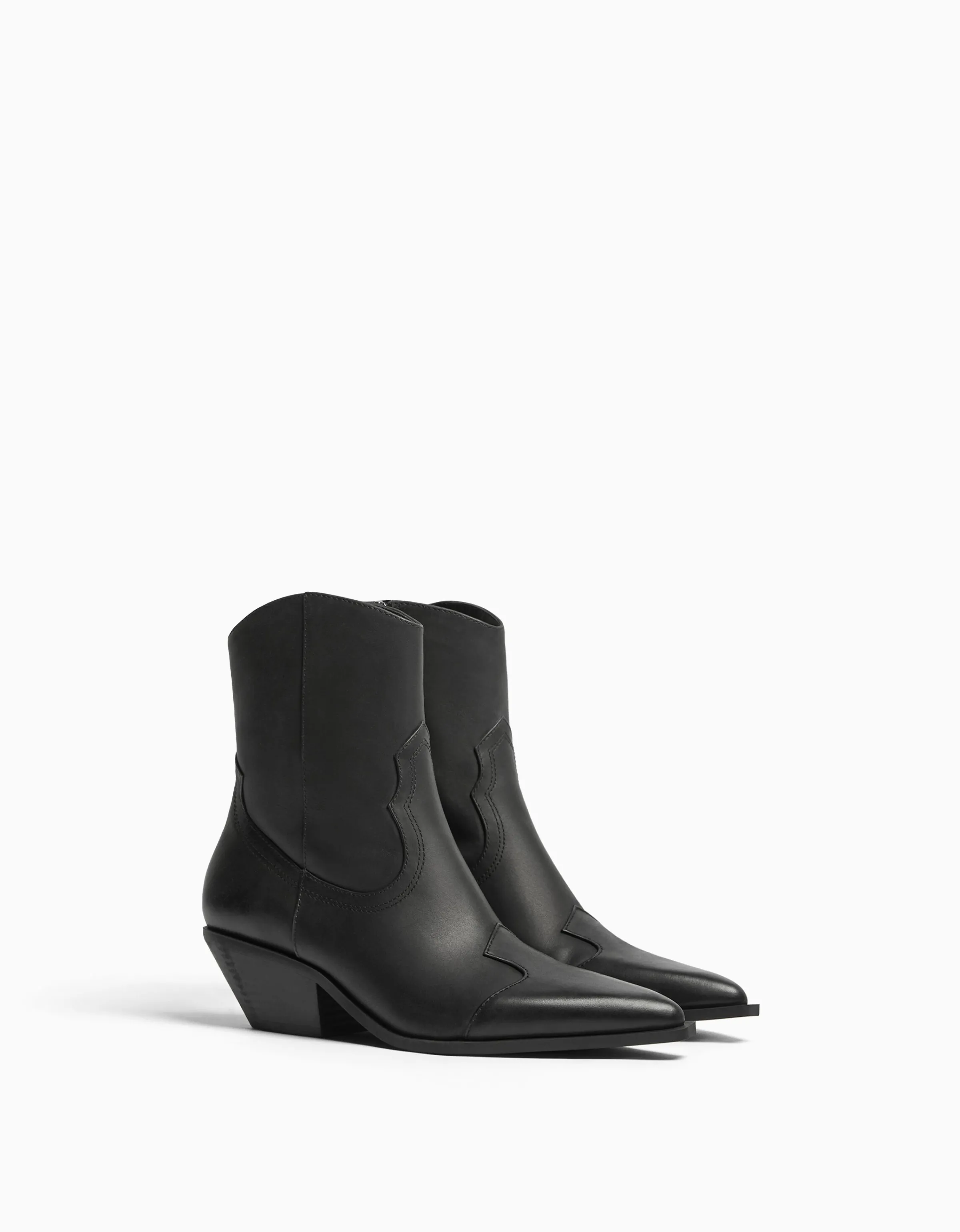 BERSHKA Botines tacón cowboy PIEL Arena Clearance