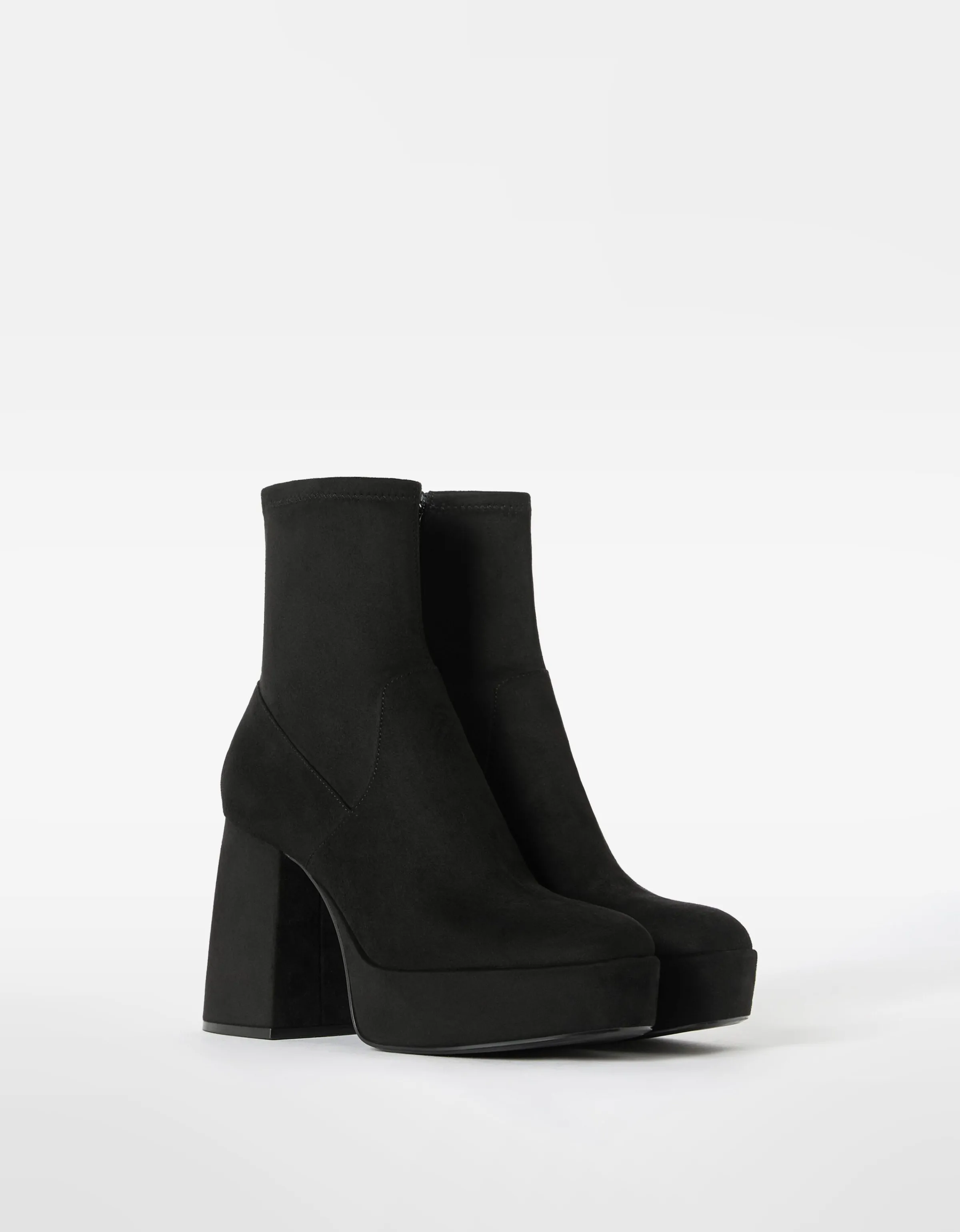 BERSHKA Botines tacón plataforma ajustados Negro Cheap