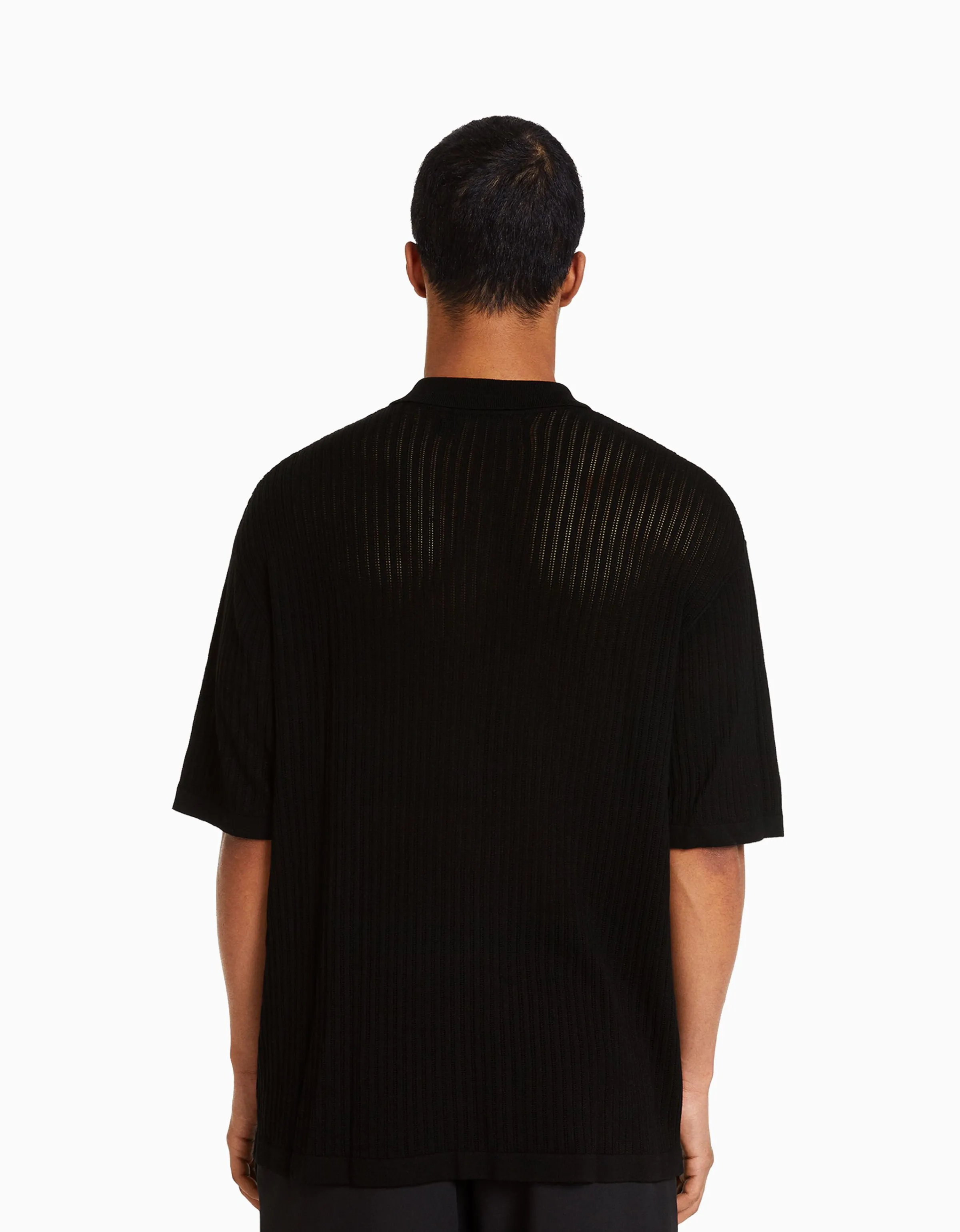 BERSHKA Camisa manga corta básica calados Negro Sale