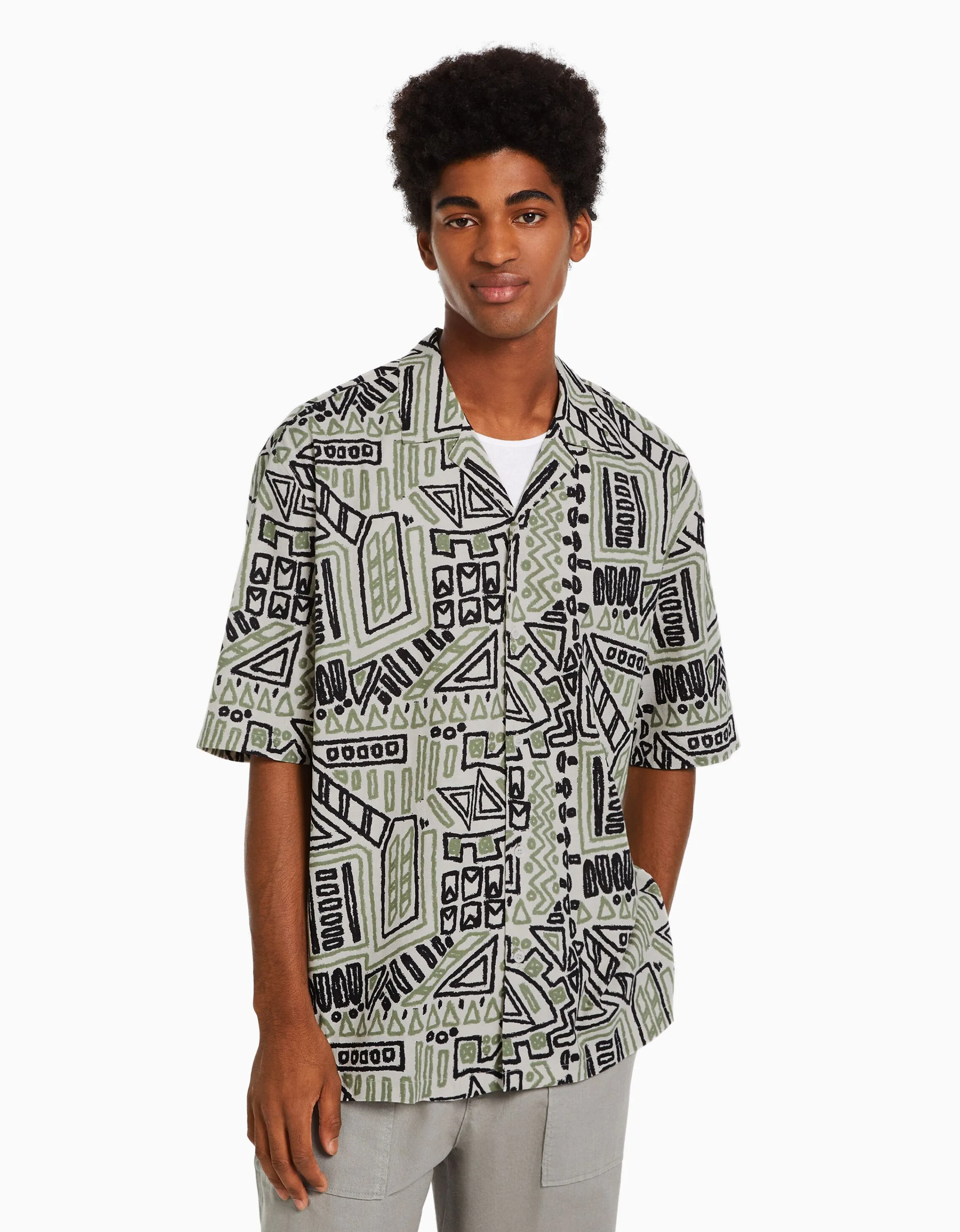 BERSHKA Camisa manga corta rústica Multicolor Sale