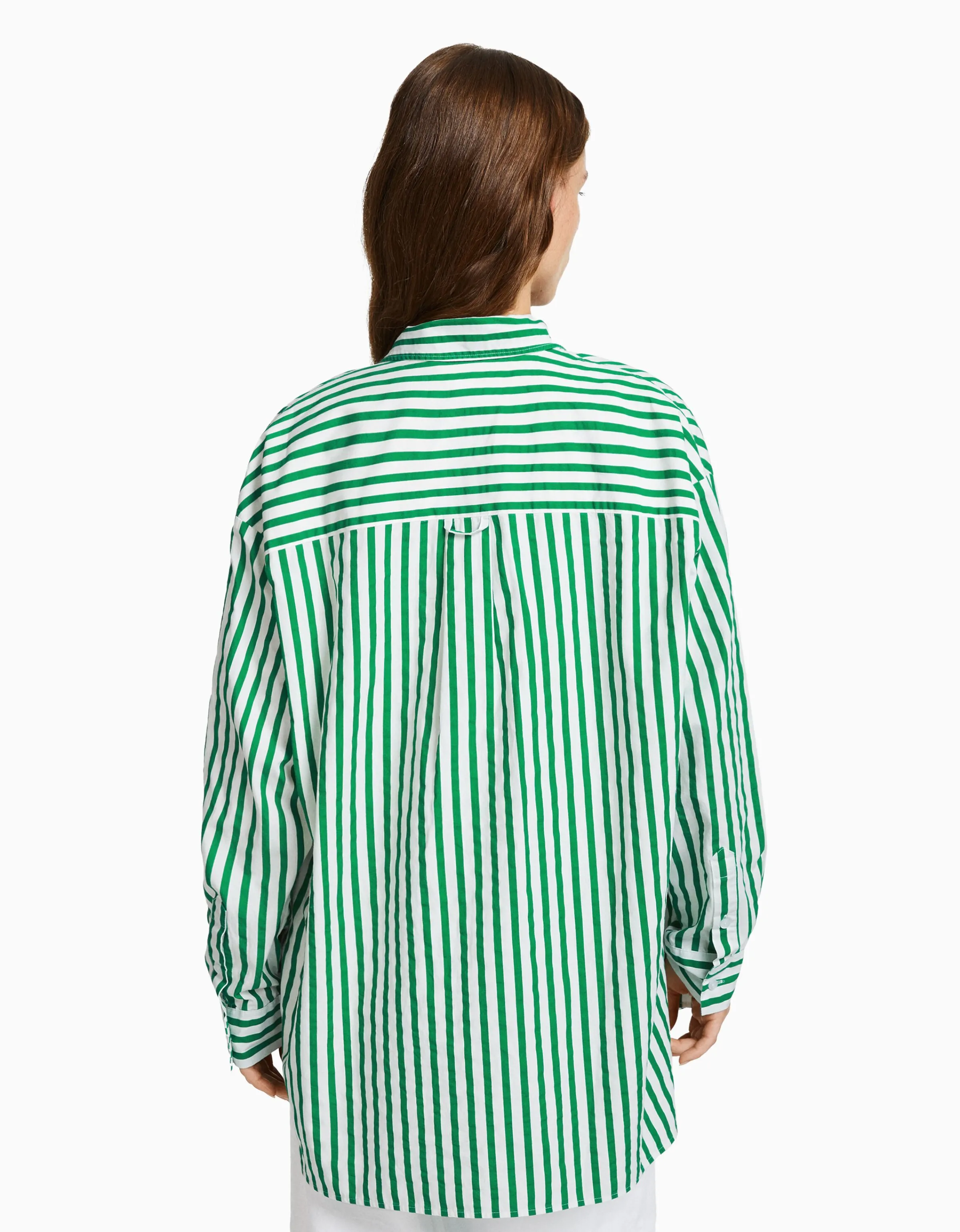 BERSHKA Camisa manga larga oversize popelín Verde Cheap