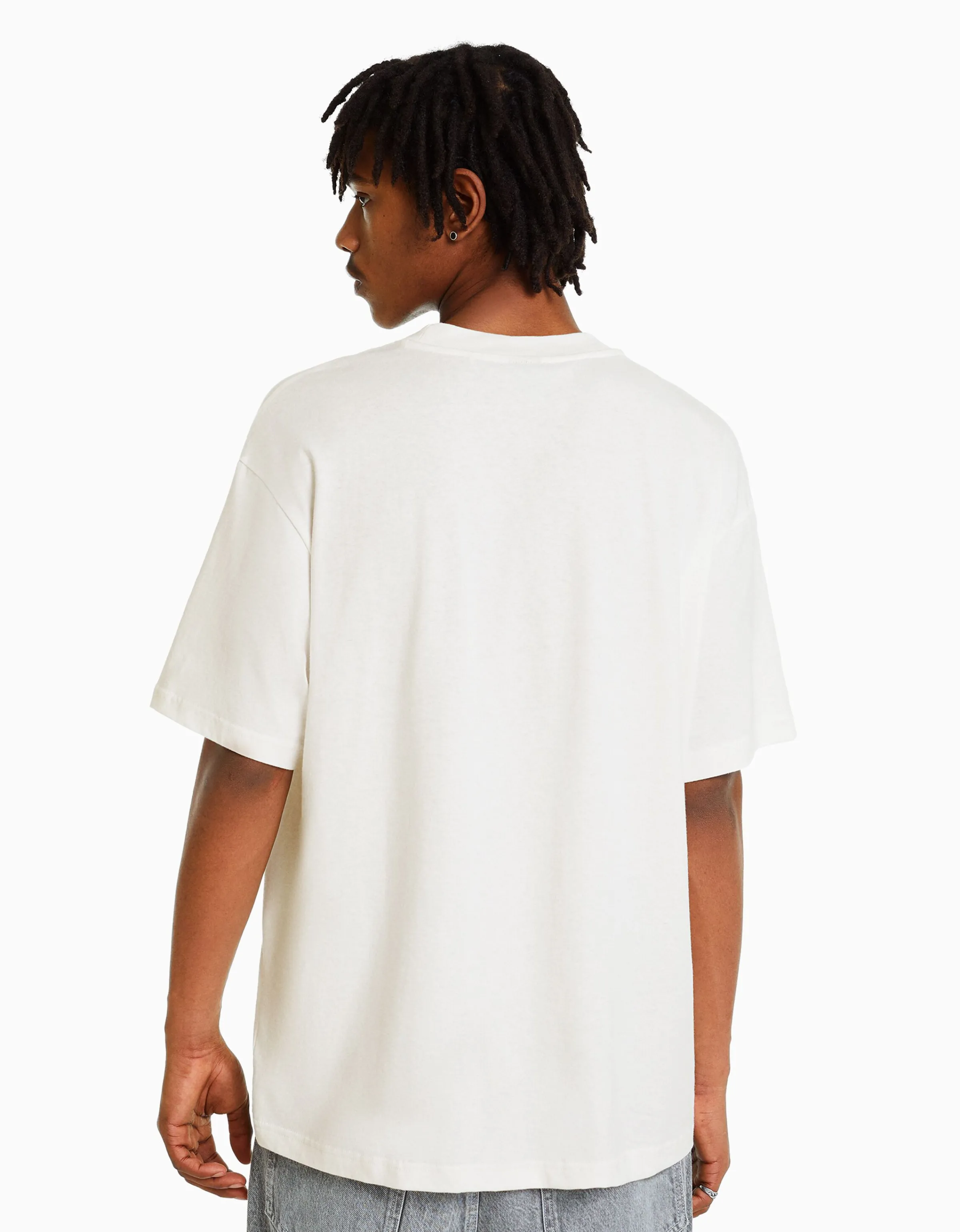 BERSHKA Camiseta manga corta boxy fit bolsillo Blanco Hot