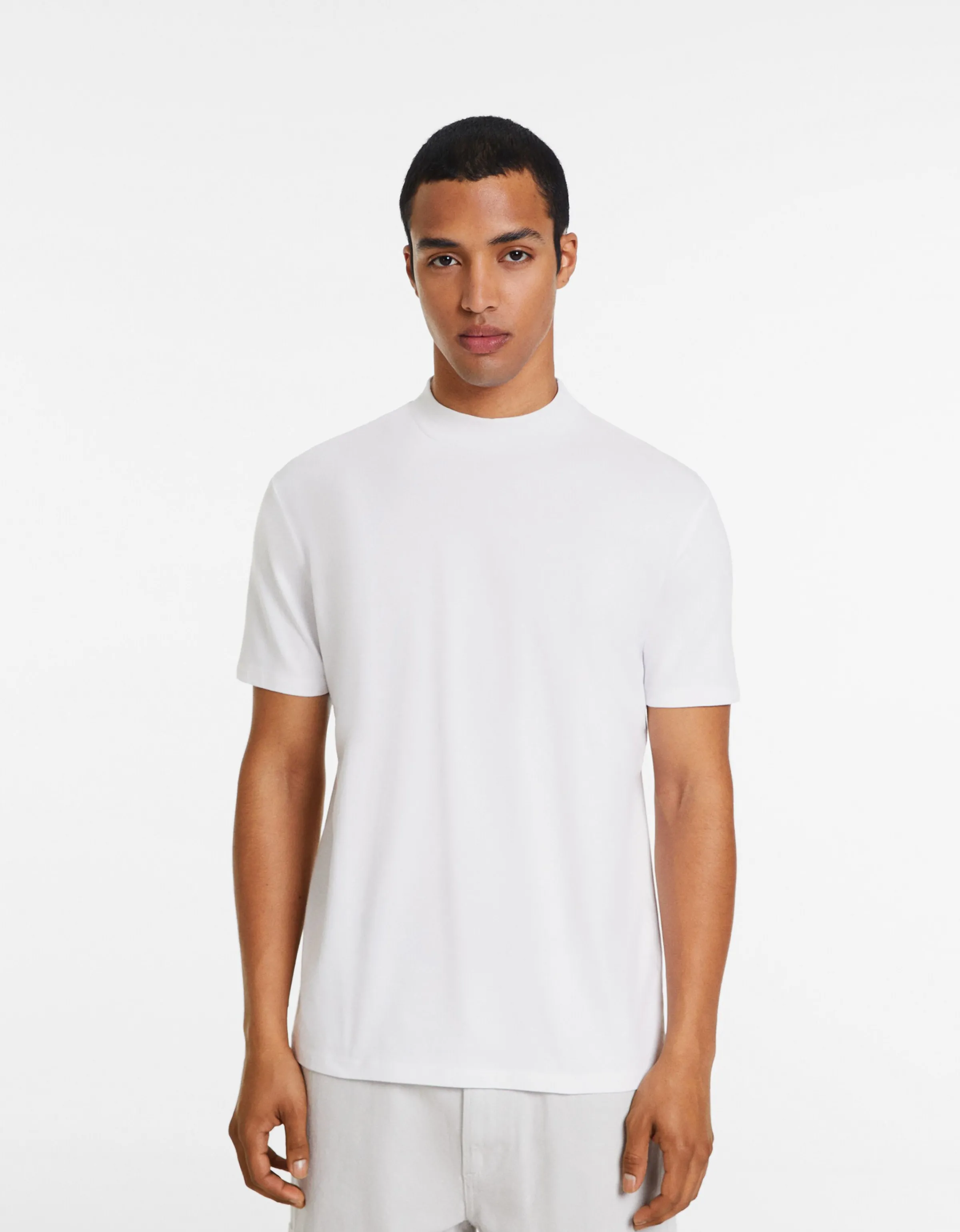 BERSHKA Camiseta manga corta cuello perkins Blanco Sale