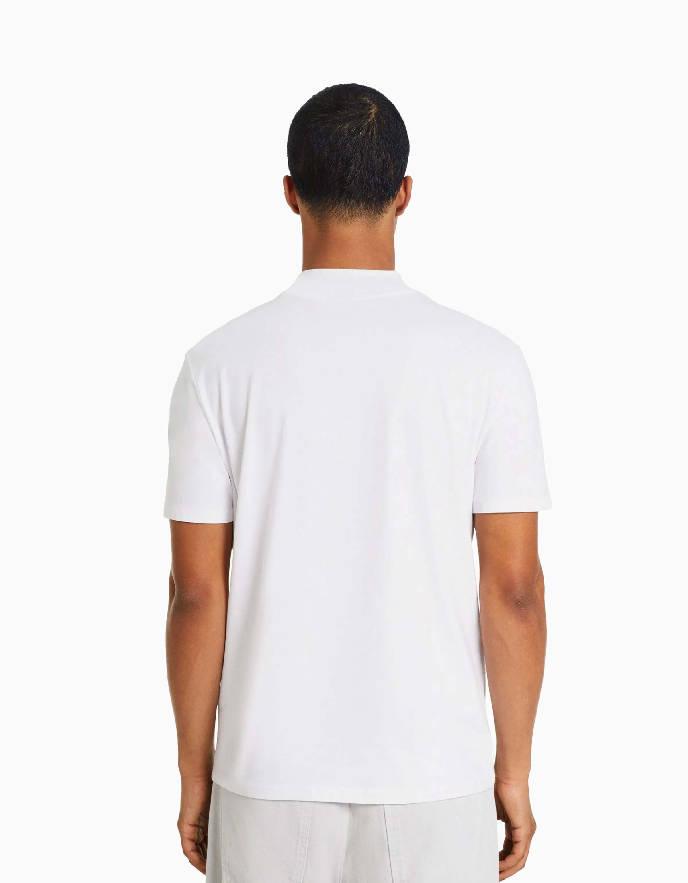 BERSHKA Camiseta manga corta cuello perkins Blanco Sale