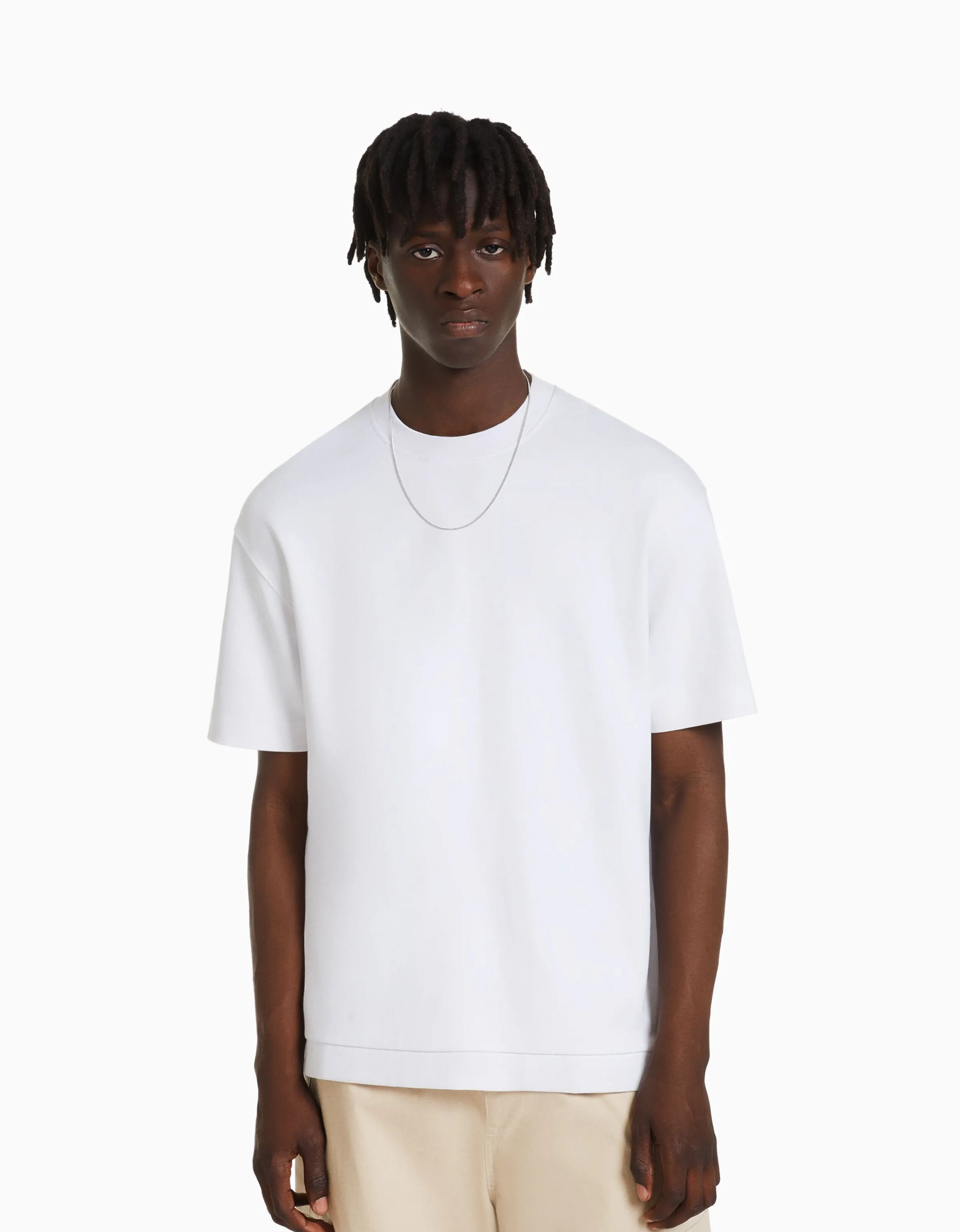 BERSHKA Camiseta manga corta interlock Blanco Fashion