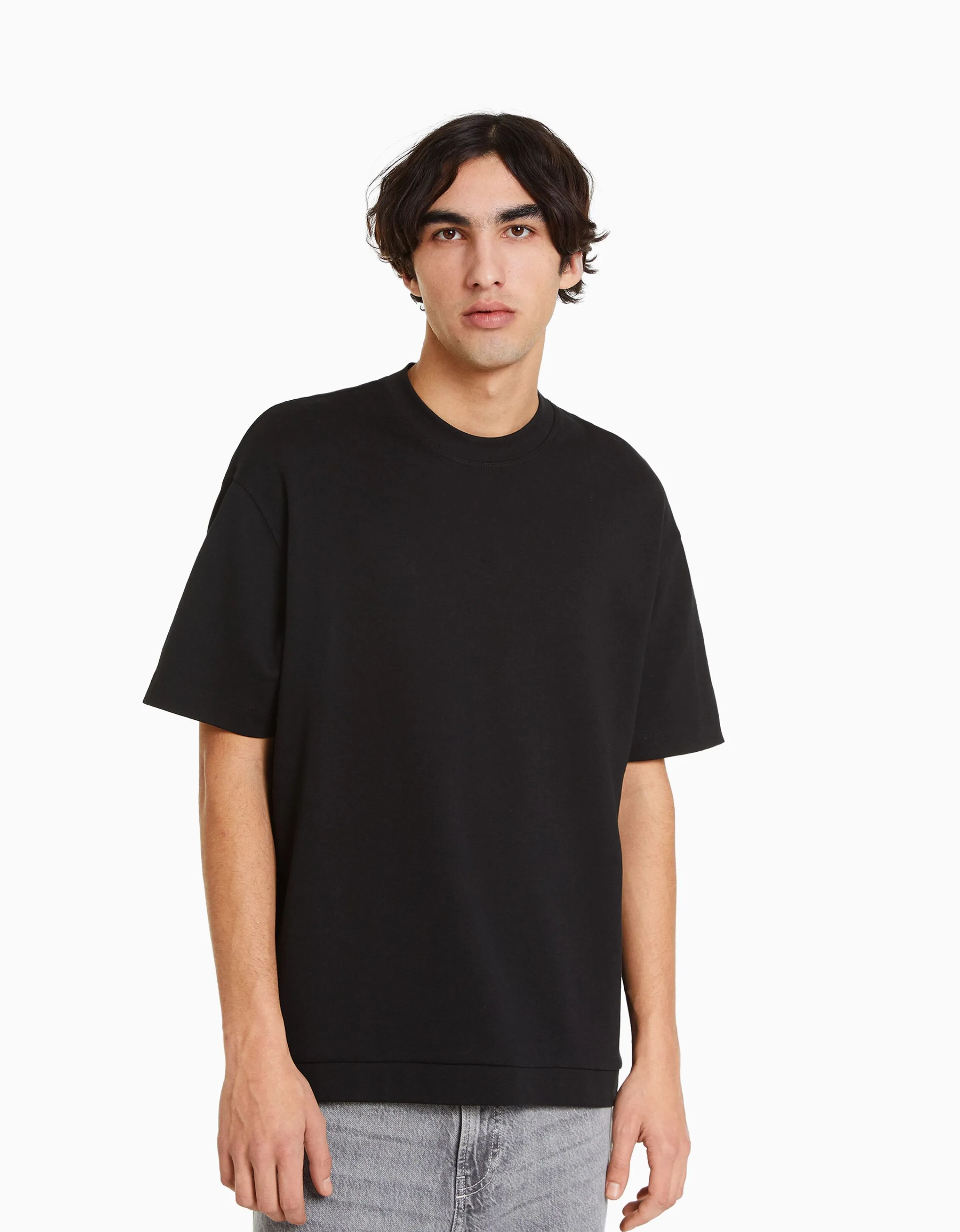 BERSHKA Camiseta manga corta interlock Negro Cheap