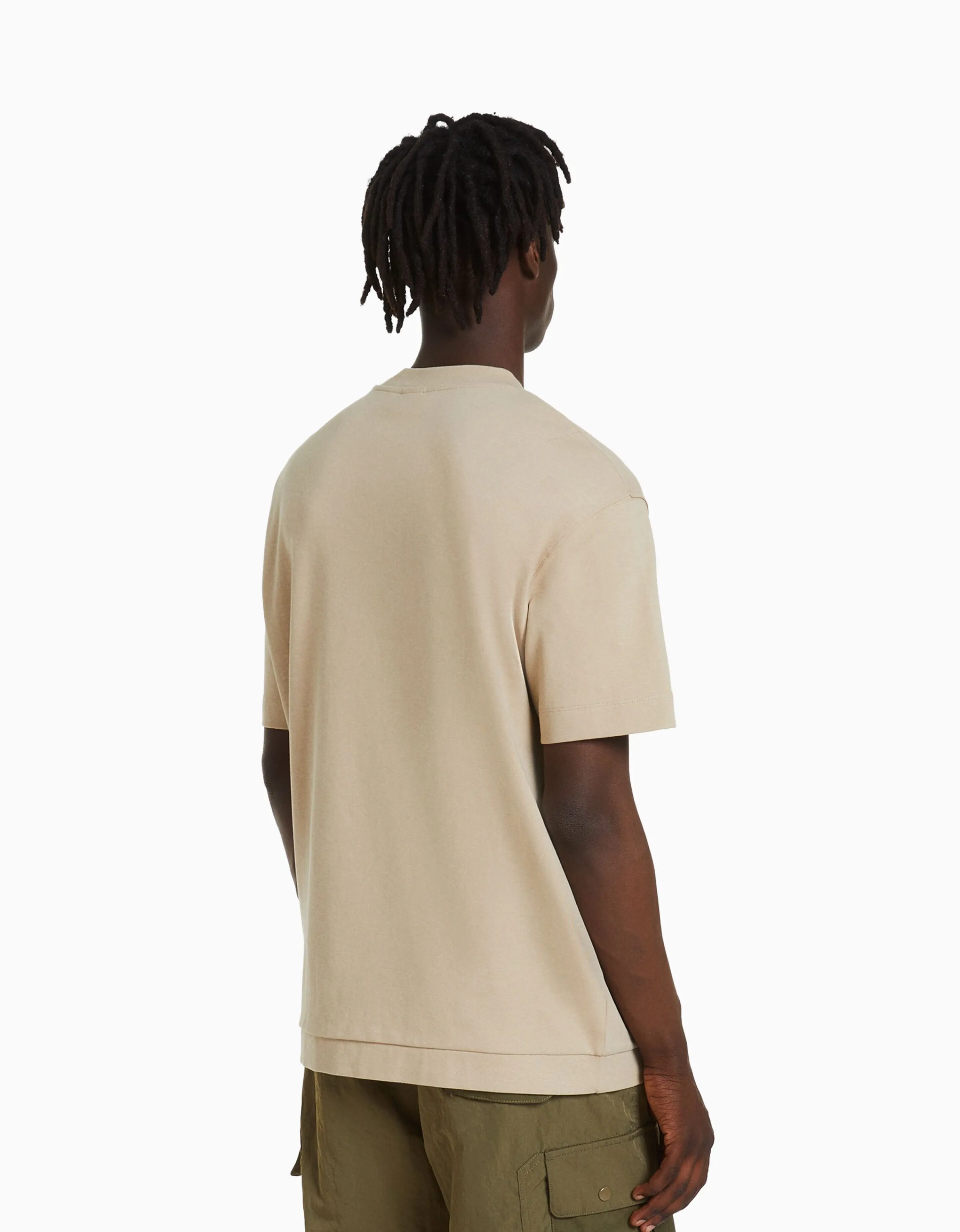 BERSHKA Camiseta manga corta interlock Camel Fashion