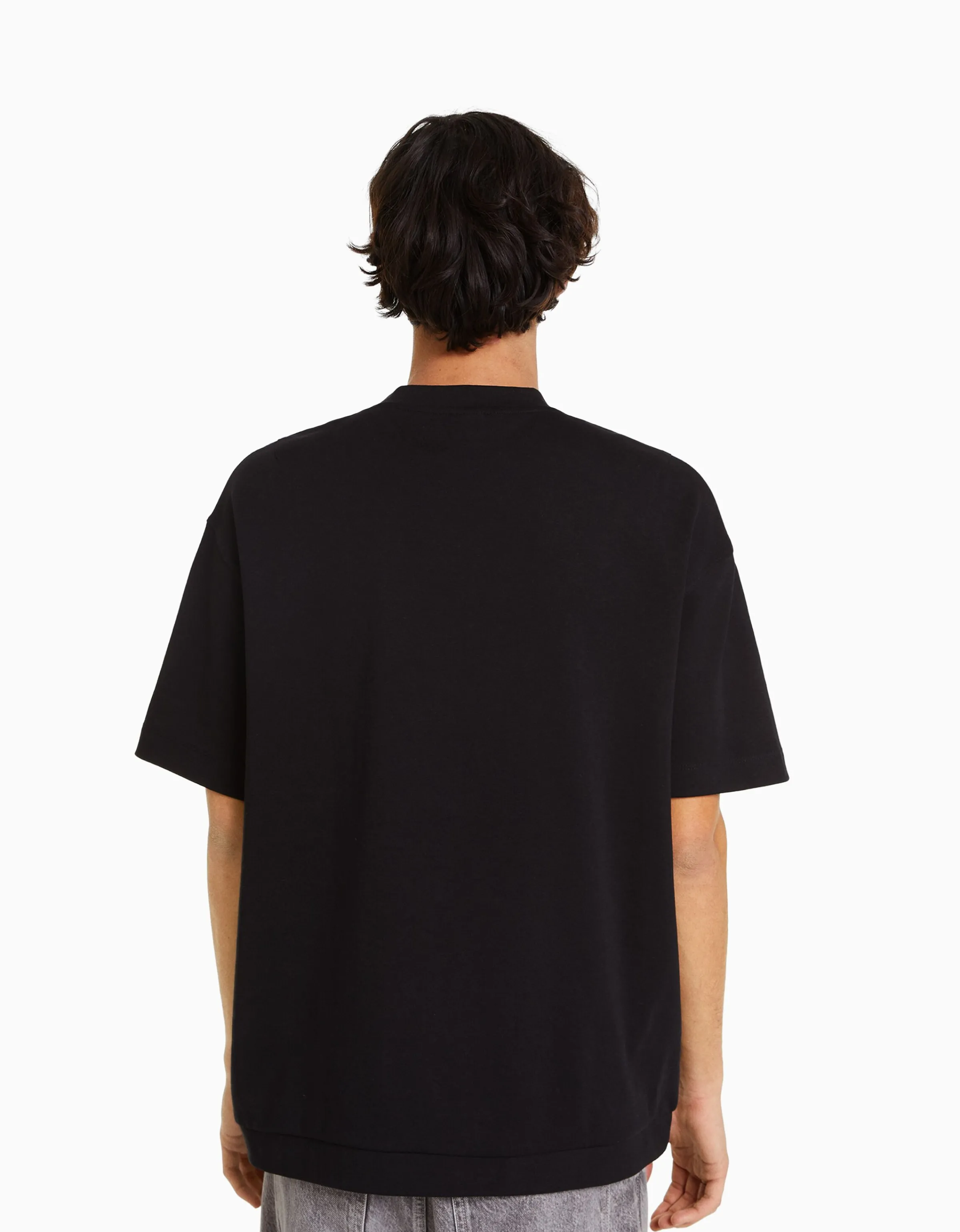 BERSHKA Camiseta manga corta interlock Negro Cheap