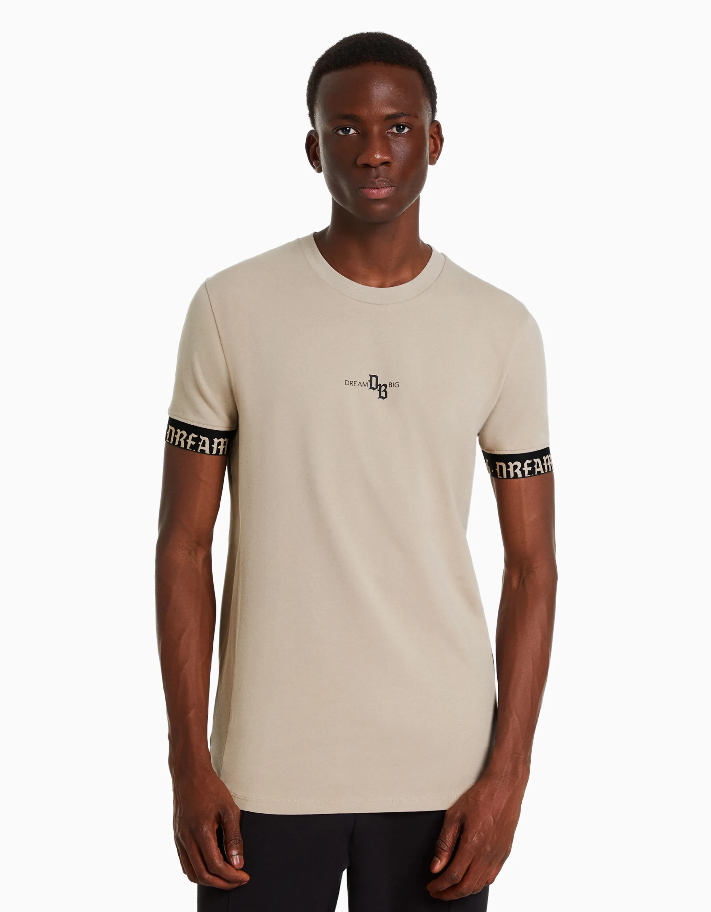 BERSHKA Camiseta manga corta muscle fit bandas Turquesa Hot