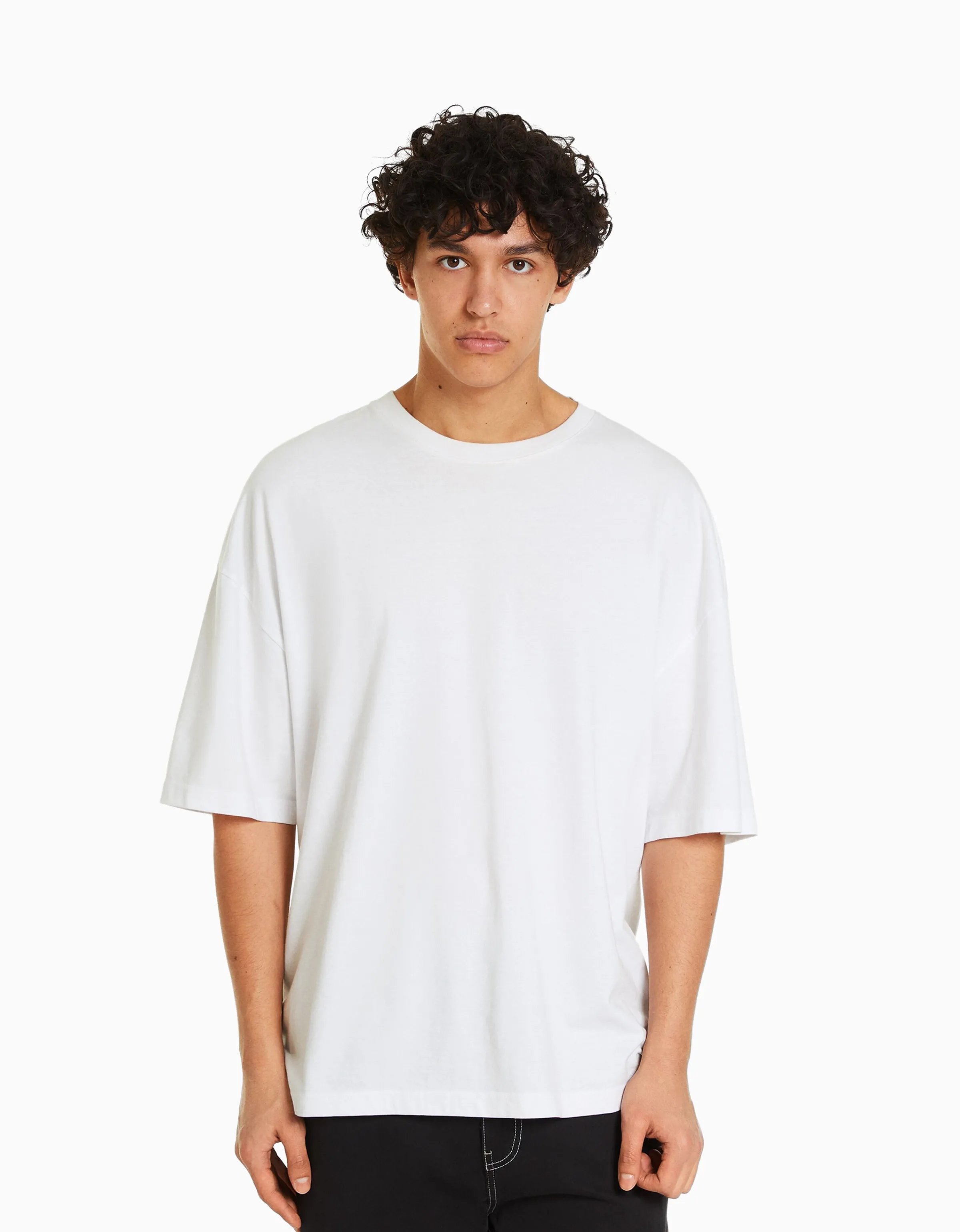 BERSHKA Camiseta manga corta oversize Blanco Sale