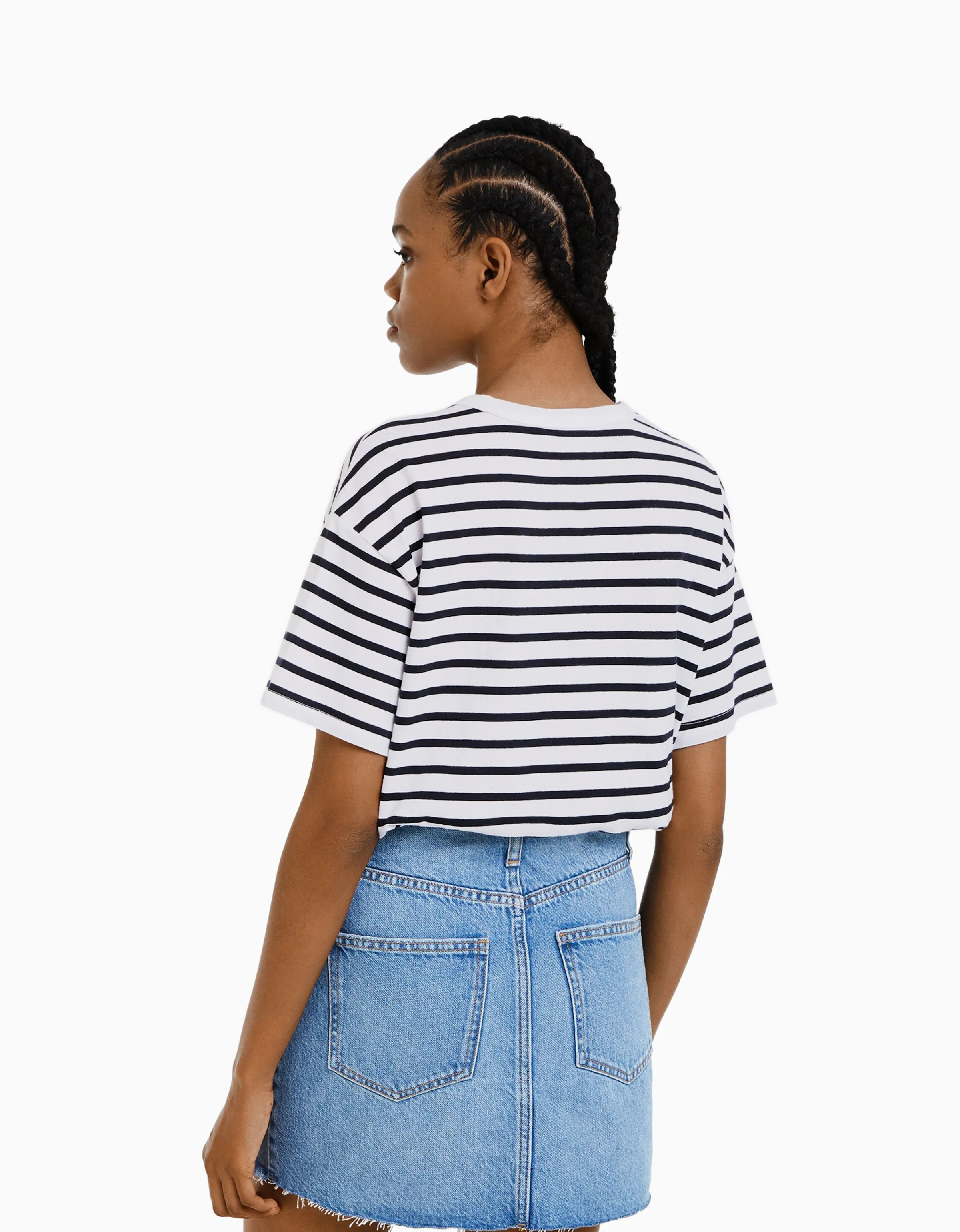 BERSHKA Camiseta manga corta oversize Marino Best