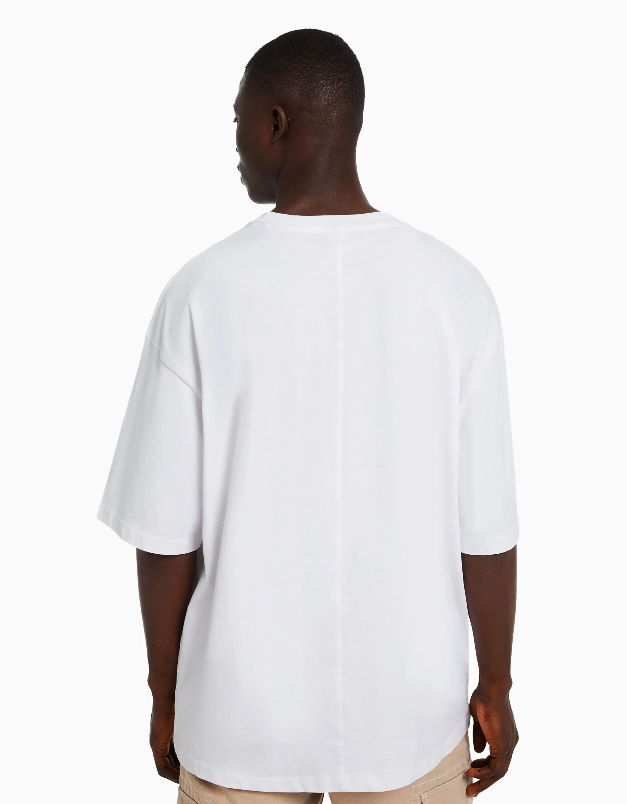 BERSHKA Camiseta manga corta oversize Blanco Discount