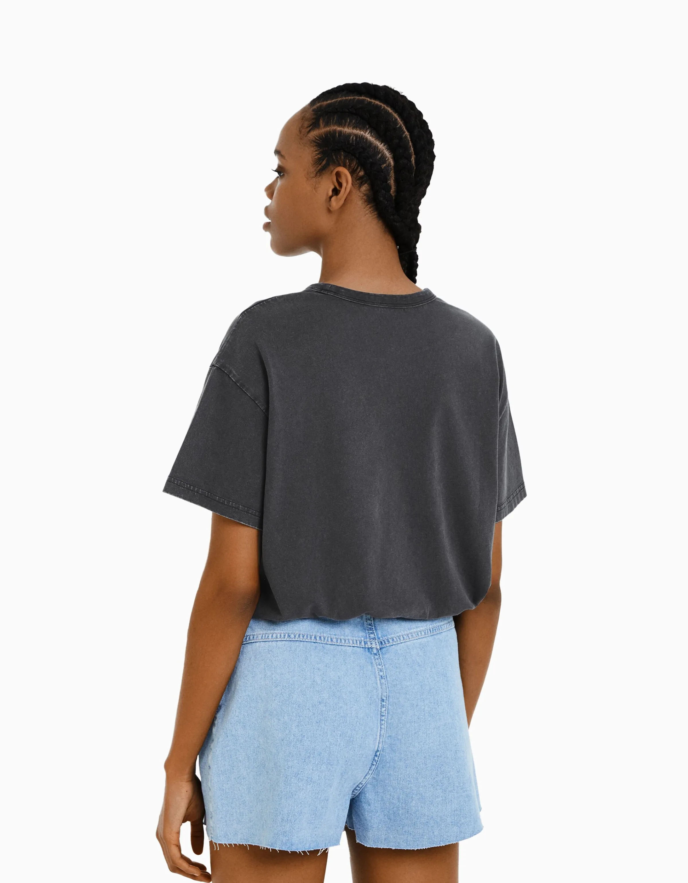 BERSHKA Camiseta manga corta oversize Negro Clearance