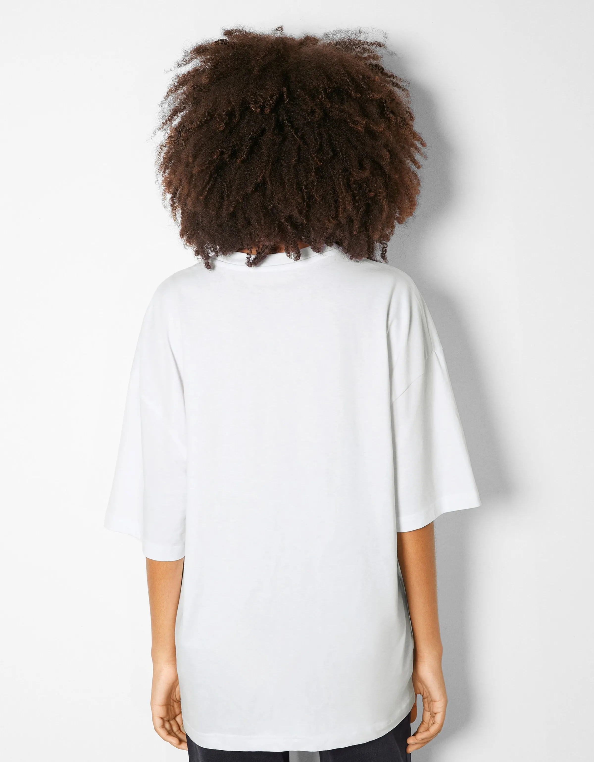 BERSHKA Camiseta manga corta oversize Blanco Discount