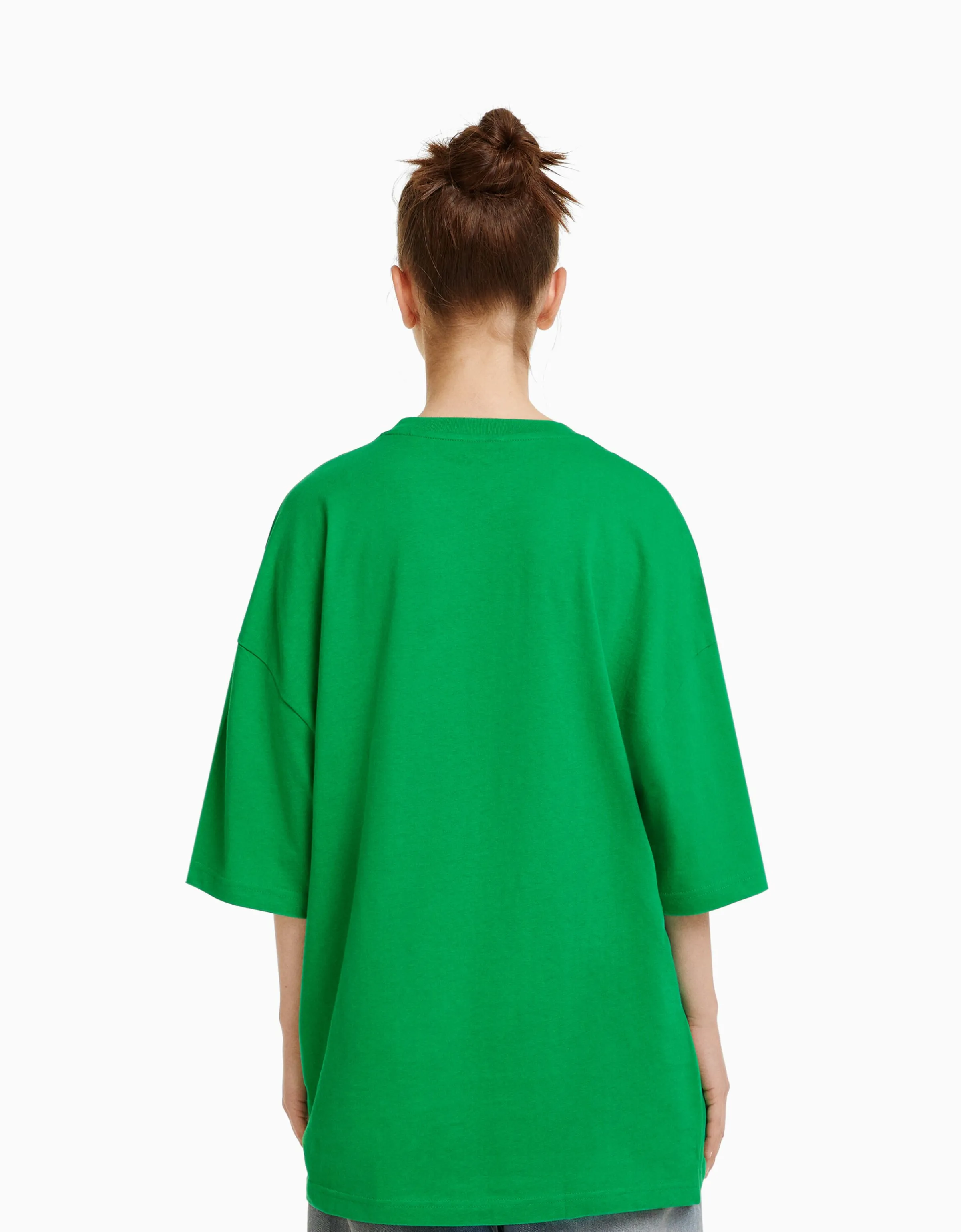 BERSHKA Camiseta manga corta oversize Verde Store