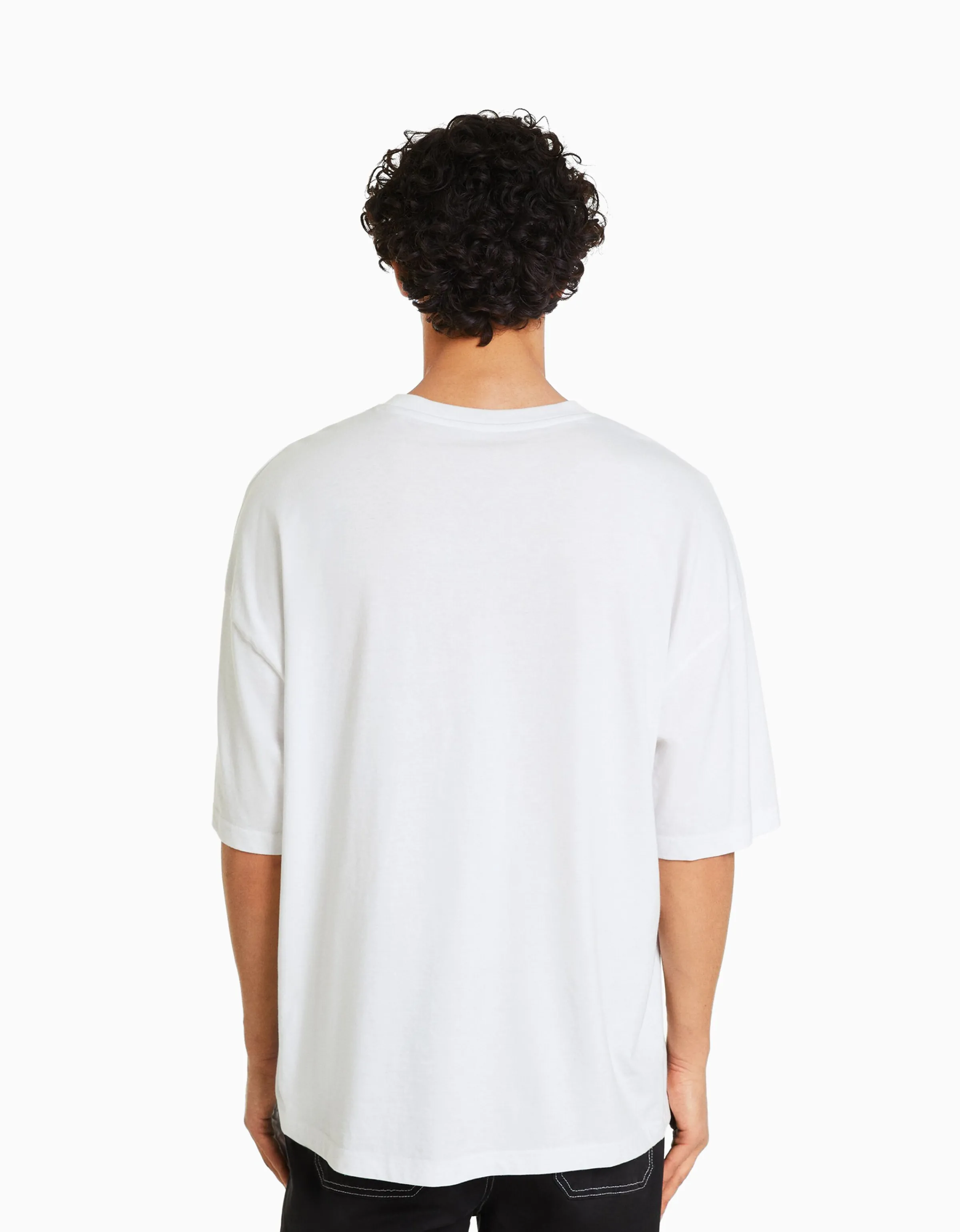 BERSHKA Camiseta manga corta oversize Blanco Sale