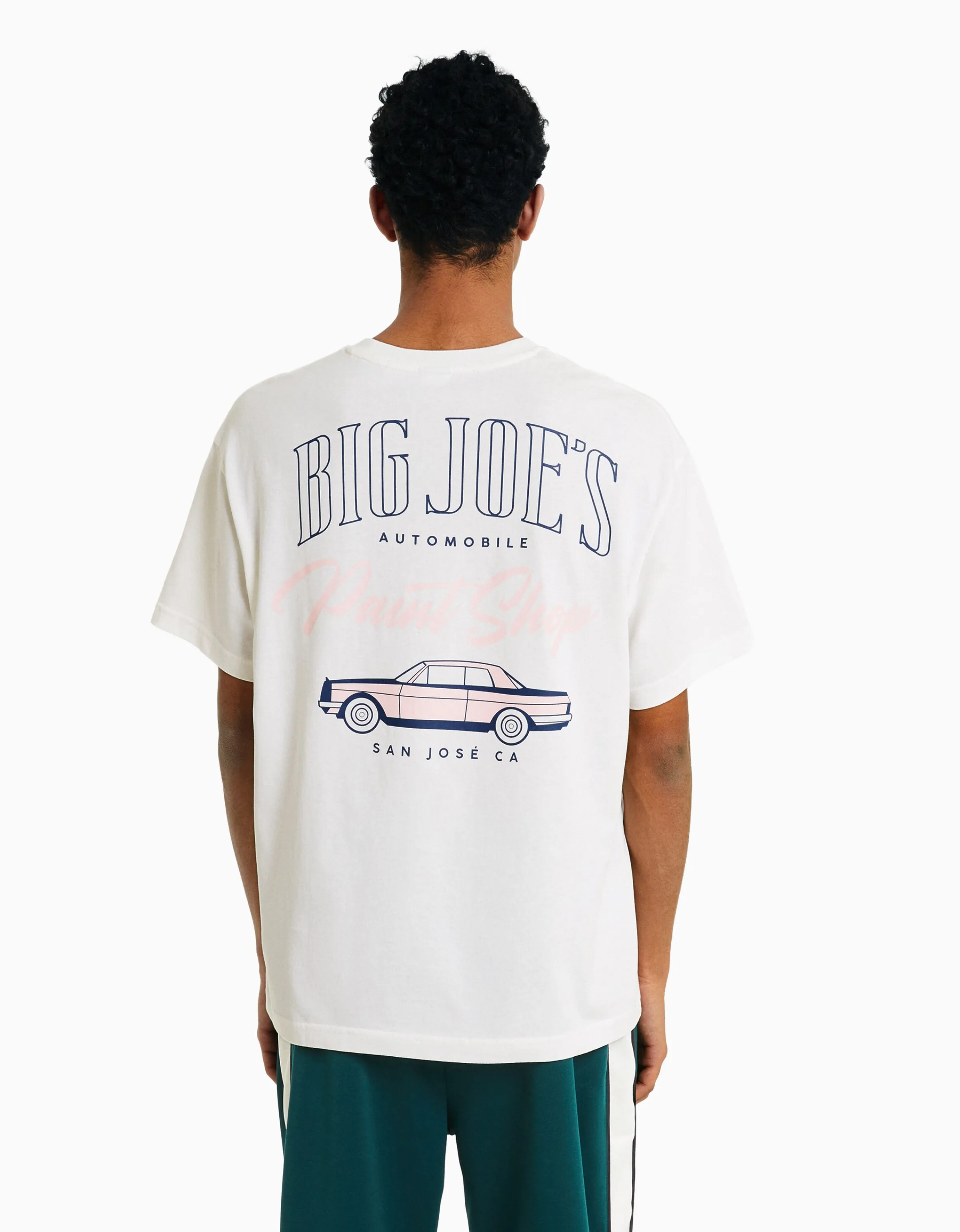 BERSHKA Camiseta manga corta oversize print Blanco roto Cheap