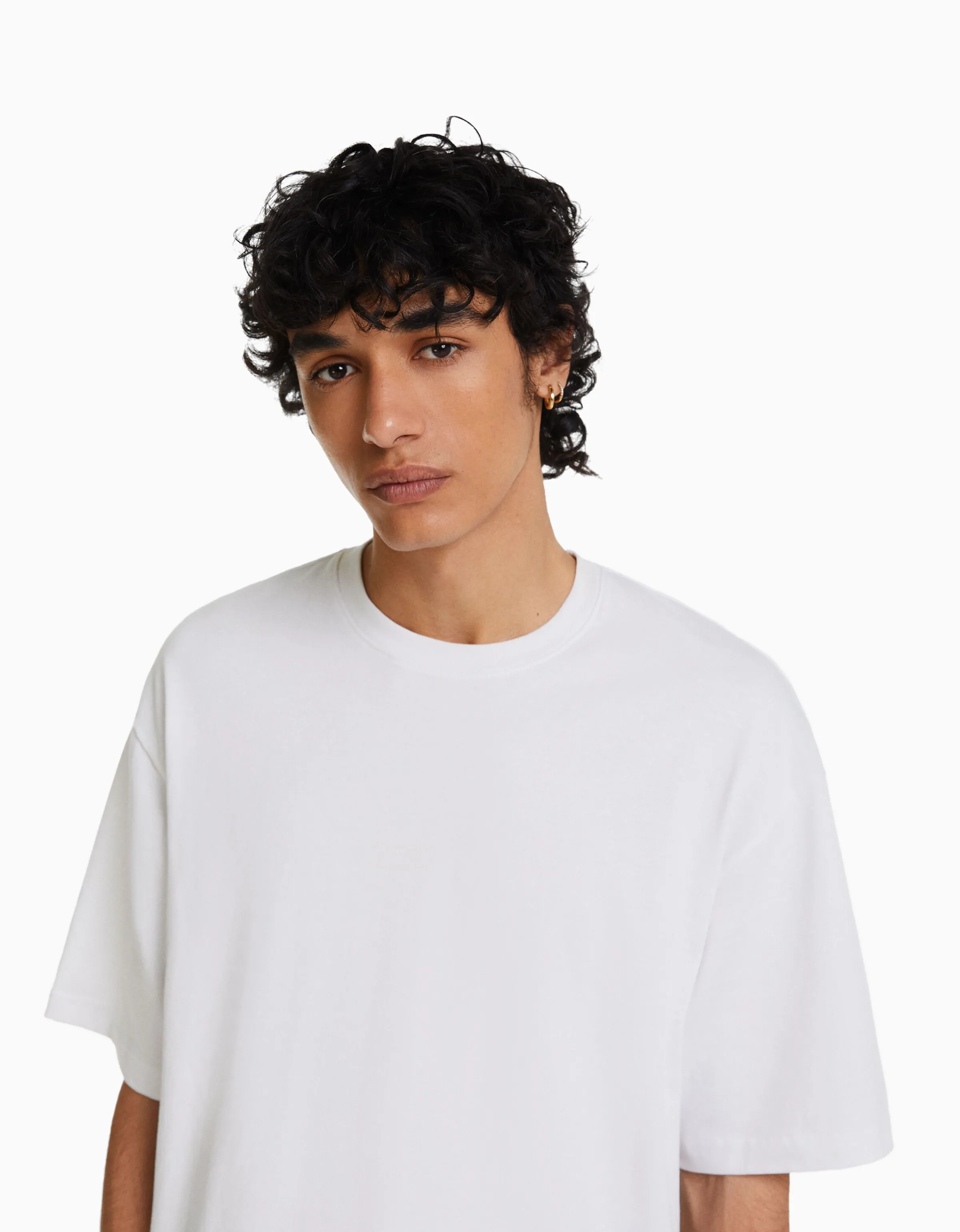 BERSHKA Camiseta manga corta oversize print Blanco Store