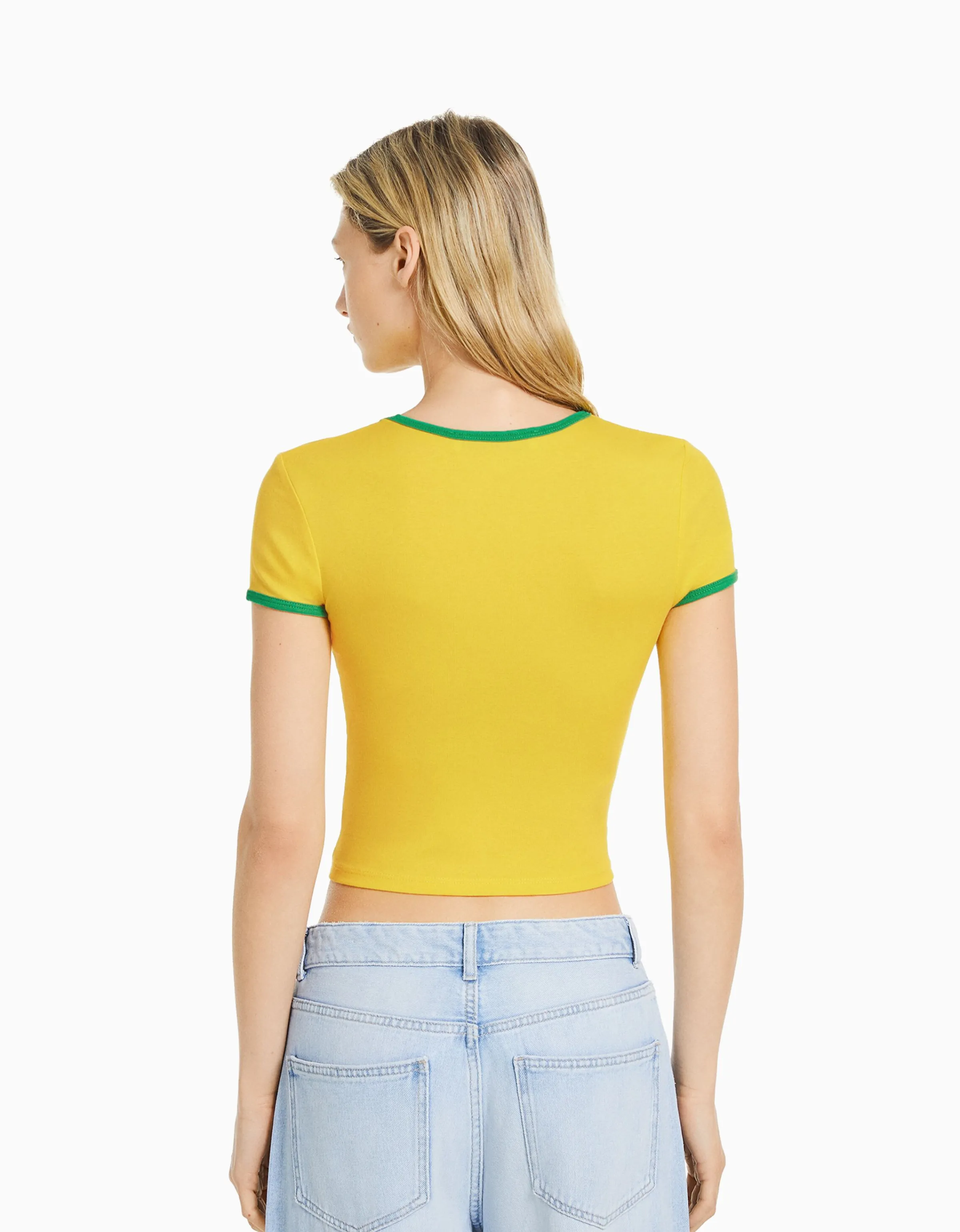 BERSHKA Camiseta manga corta print Amarillo Online