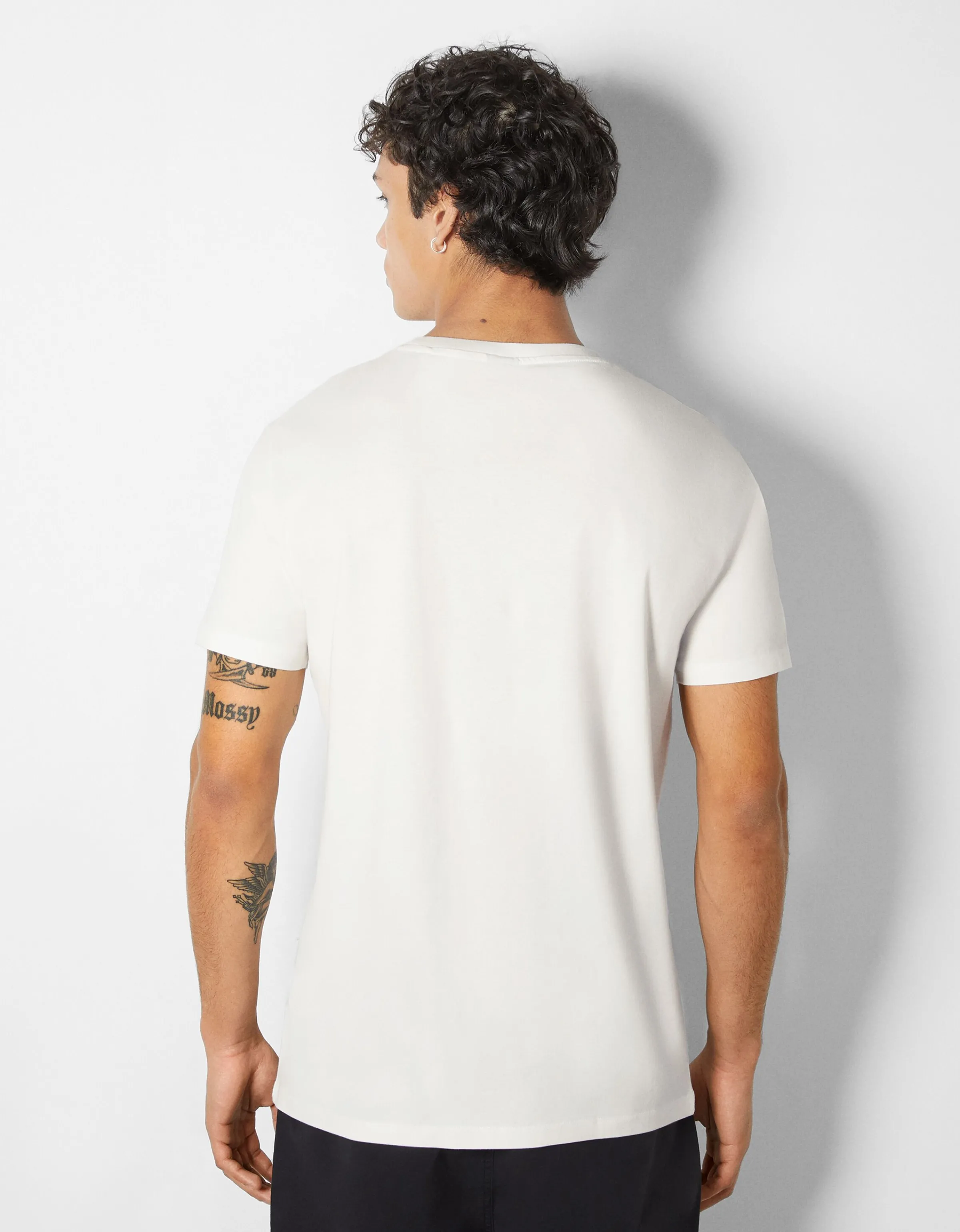 BERSHKA Camiseta manga corta print fotográfico Blanco roto Best