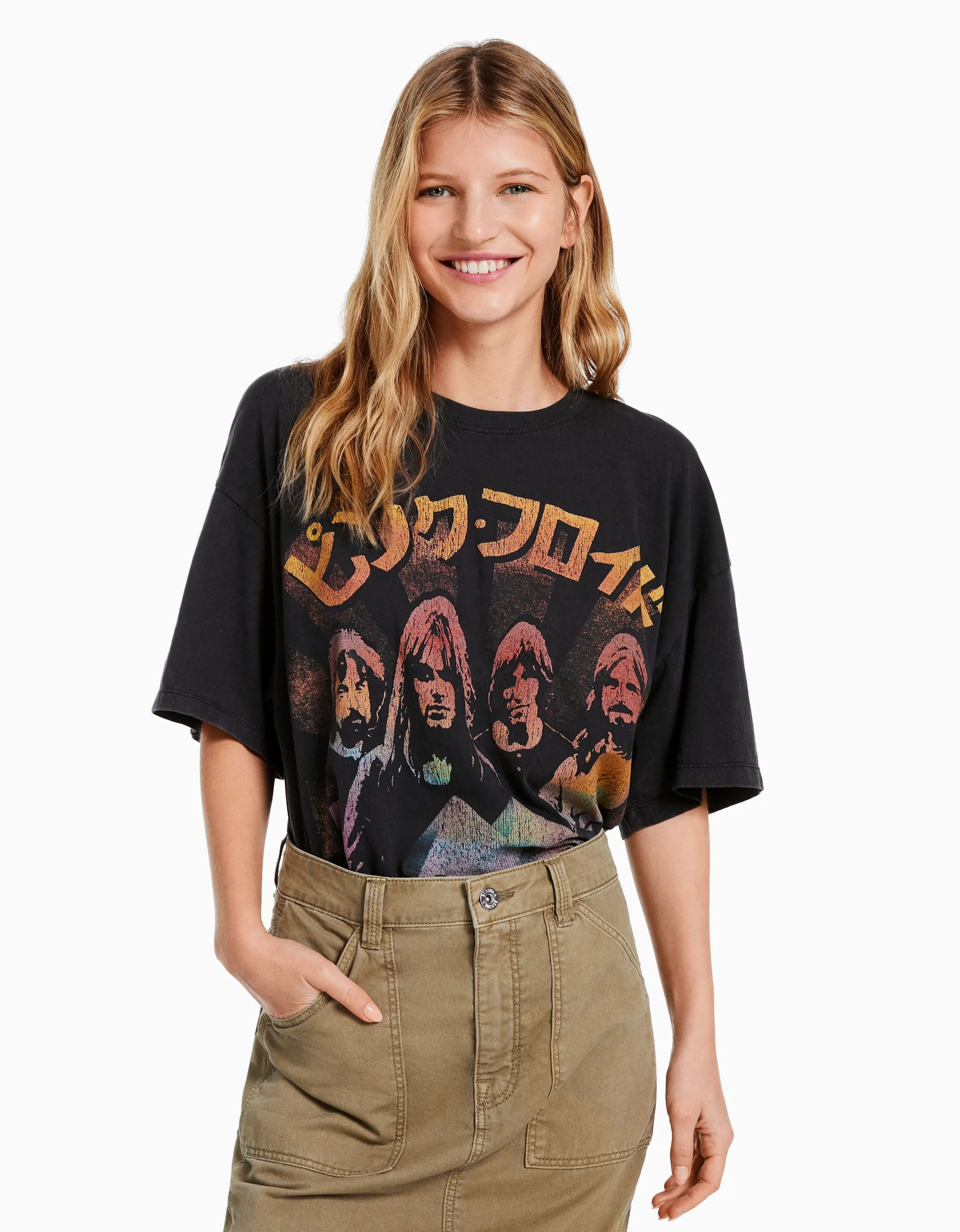 BERSHKA Camiseta manga corta print Pink Floyd Negro Online