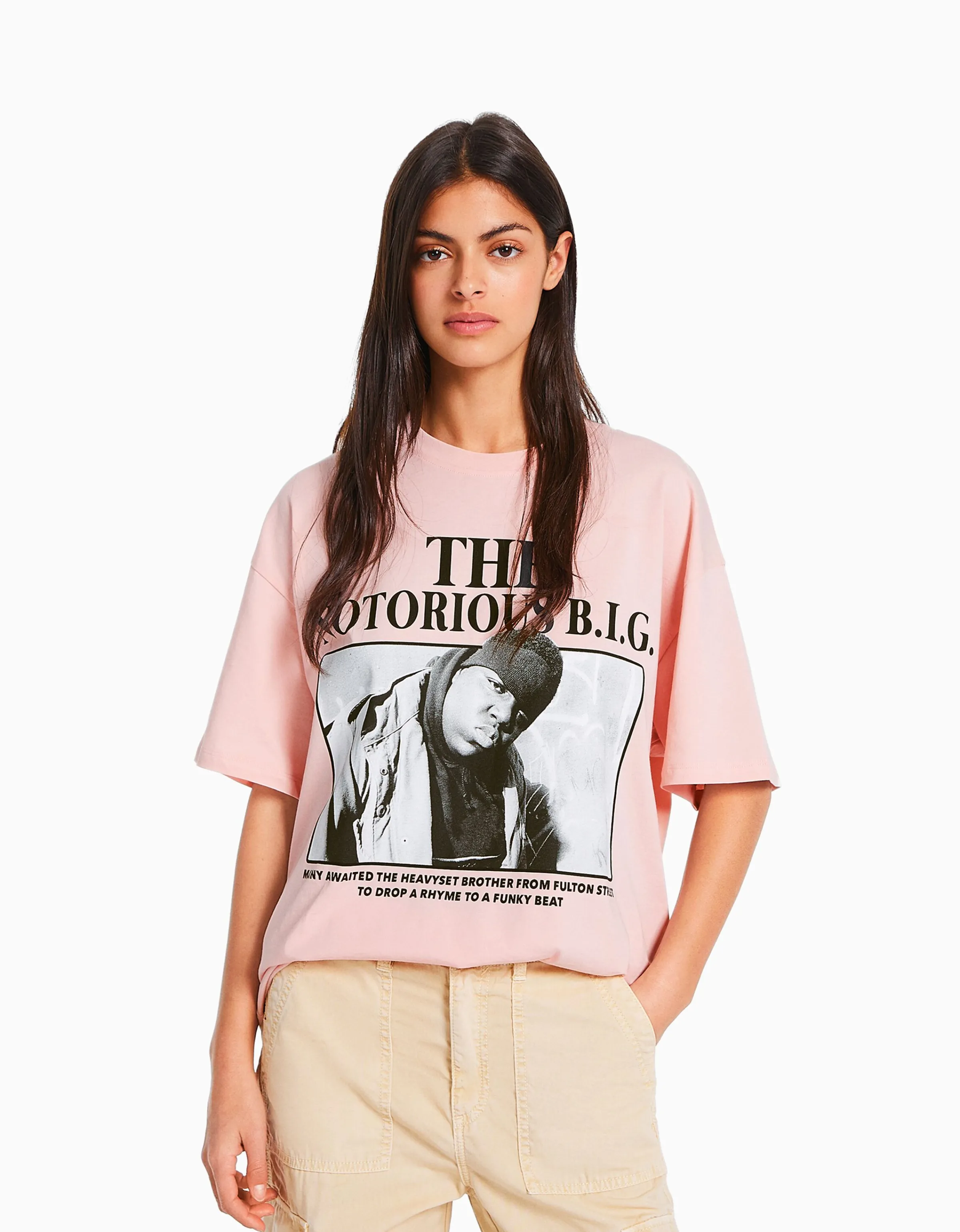 BERSHKA Camiseta manga corta print The Notorious B.I.G. Rosa Best Sale